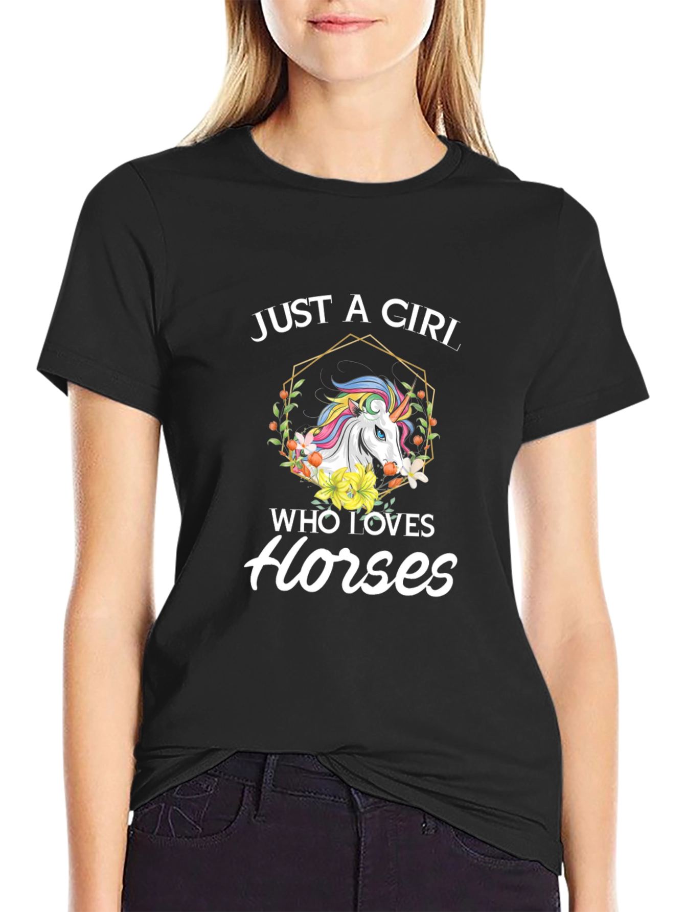 Black Just A Girl Who Loves Horses T-Shirt view 2