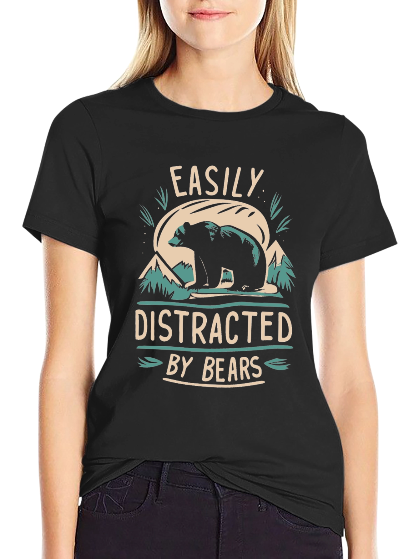 Black Easily Distracted By Bears Graphic T-Shirt view 2