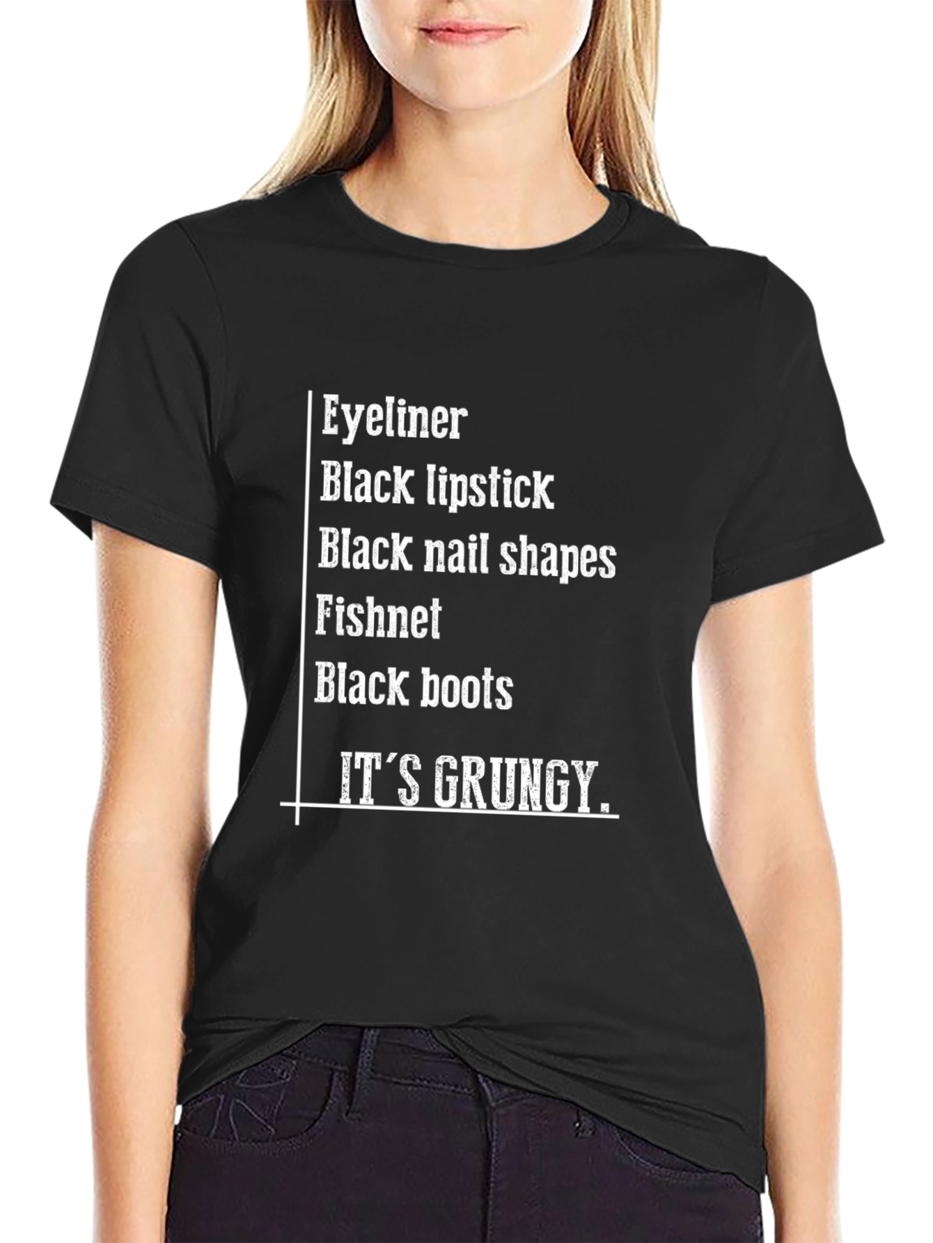 Black Grunge Aesthetic T-Shirt - Eyeliner, Boots view 2
