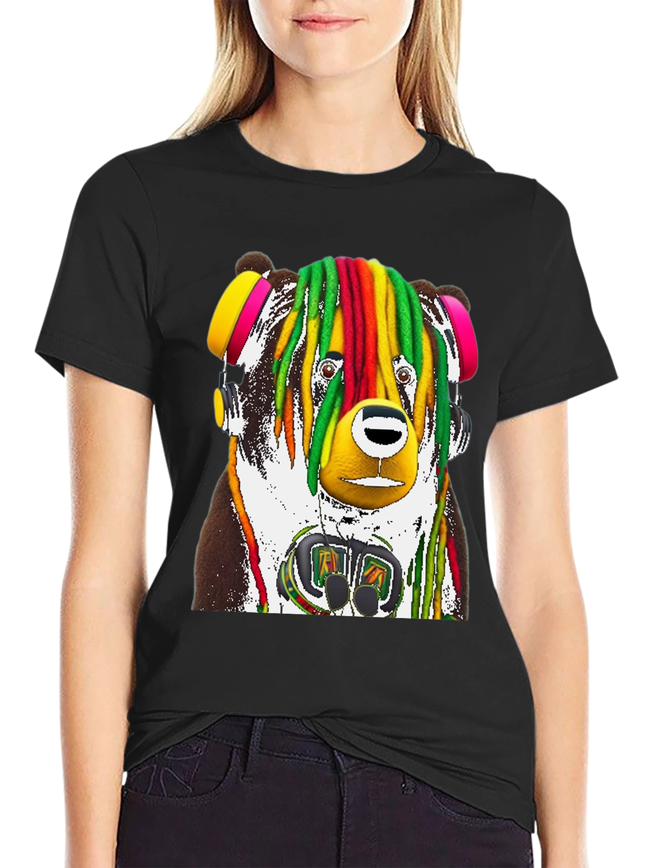 Black Rasta Bear Graphic Tee - Unique Design view 2