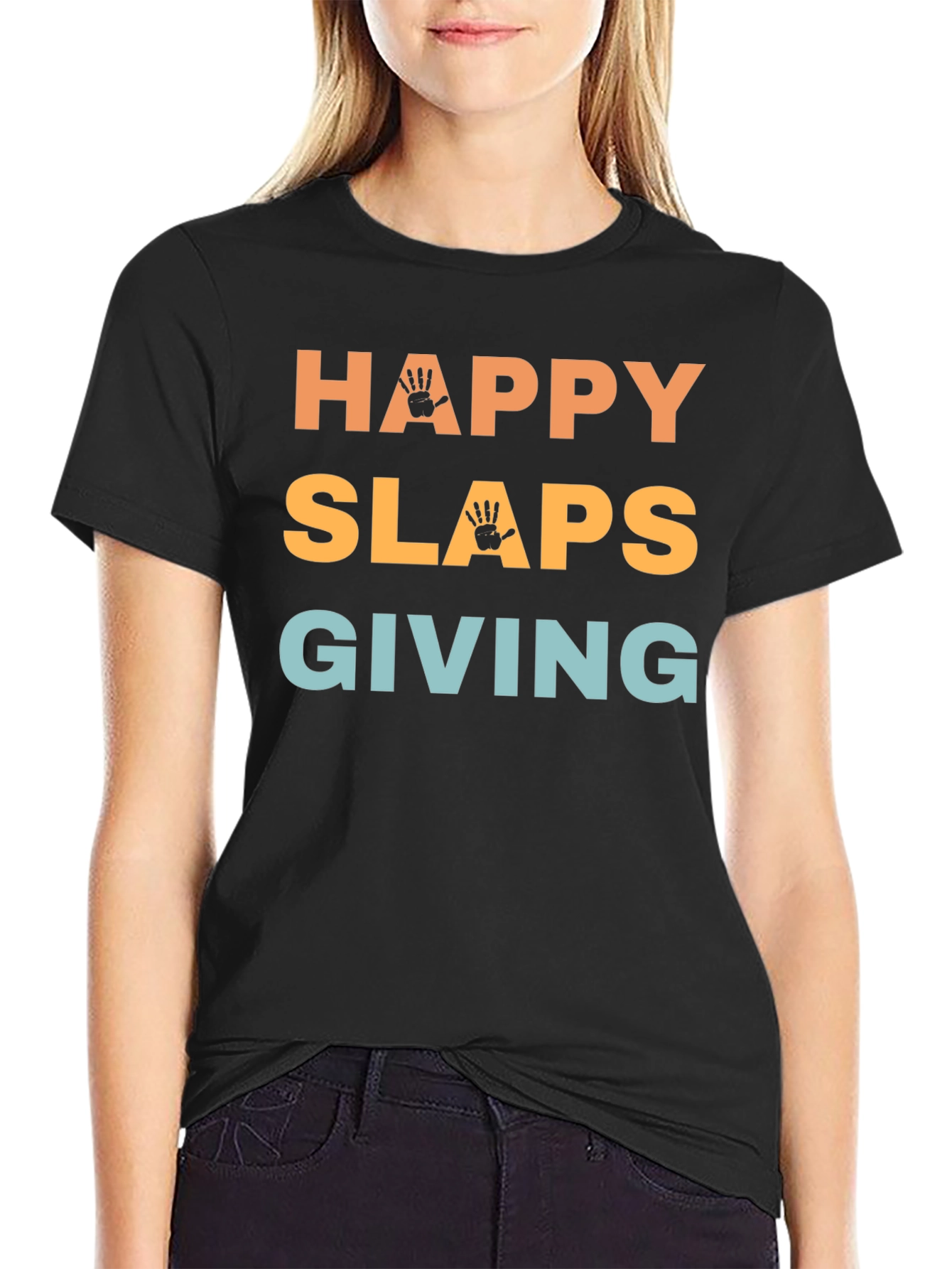 Black Happy Slaps Giving Black T-Shirt Novelty view 2