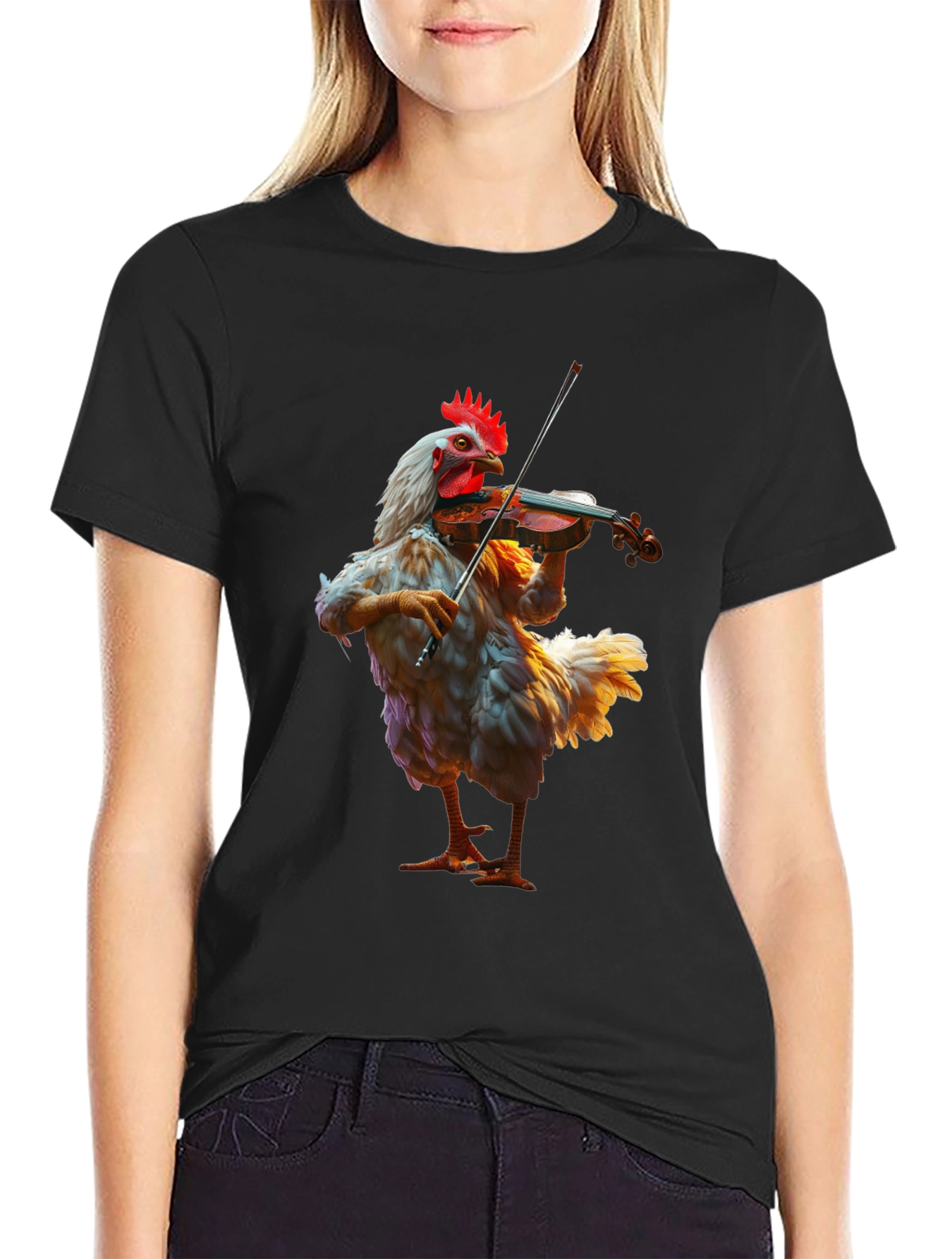Black Chicken Playing Violin T-Shirt view 2