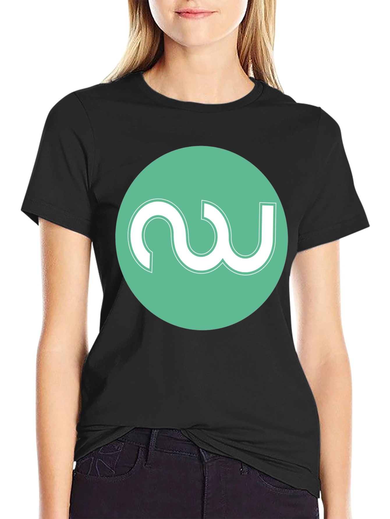 Modern Black Tee with Abstract Circle Logo - 2