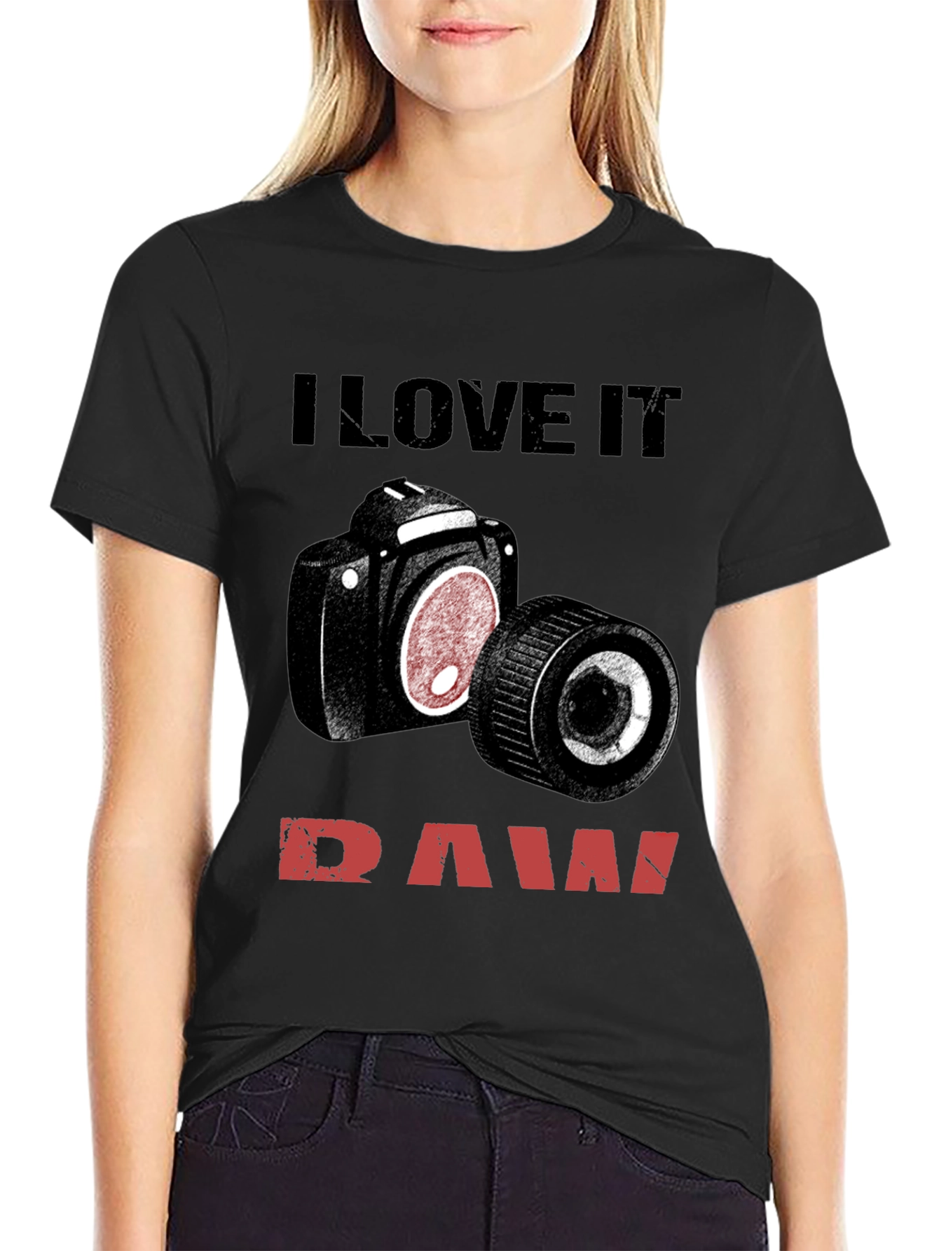 Black I Love It Raw Camera T-Shirt view 2
