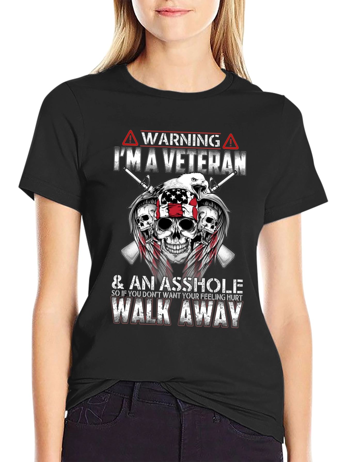 Black Warning Veteran Graphic Tee - Black view 2