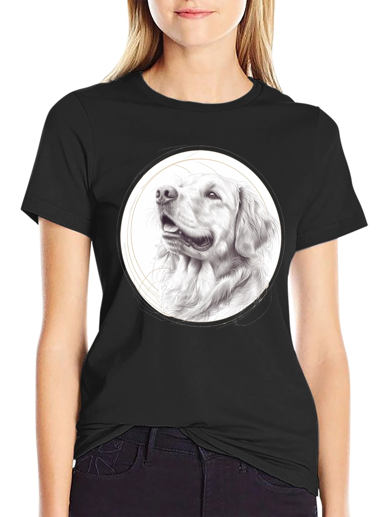 Black Dog Portrait Black T-Shirt - Artistic Pet Lover Tee view 2
