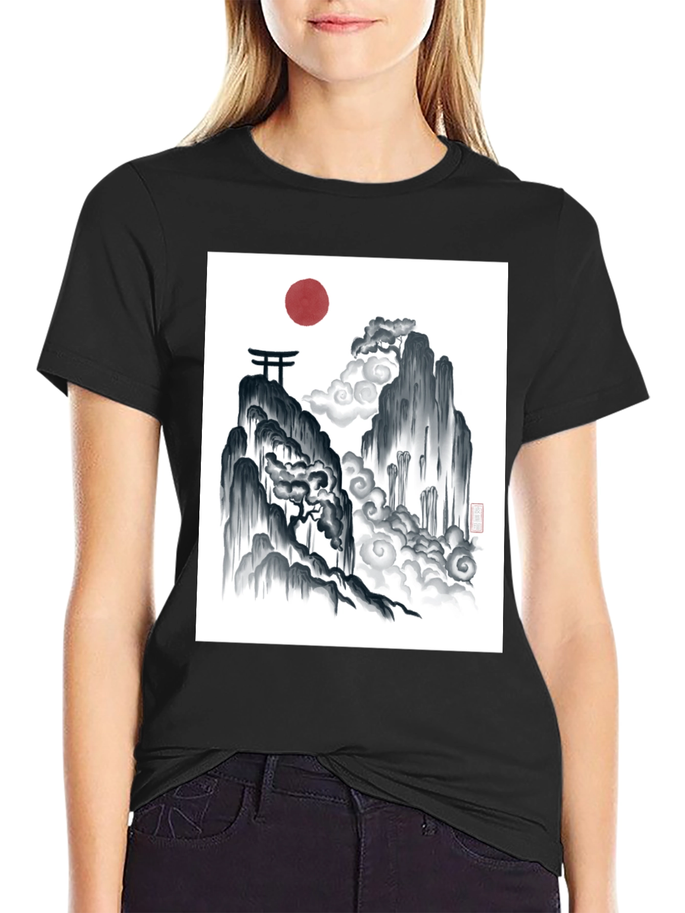 Black Zen Mountain Graphic Tee - Black Cotton Blend view 2