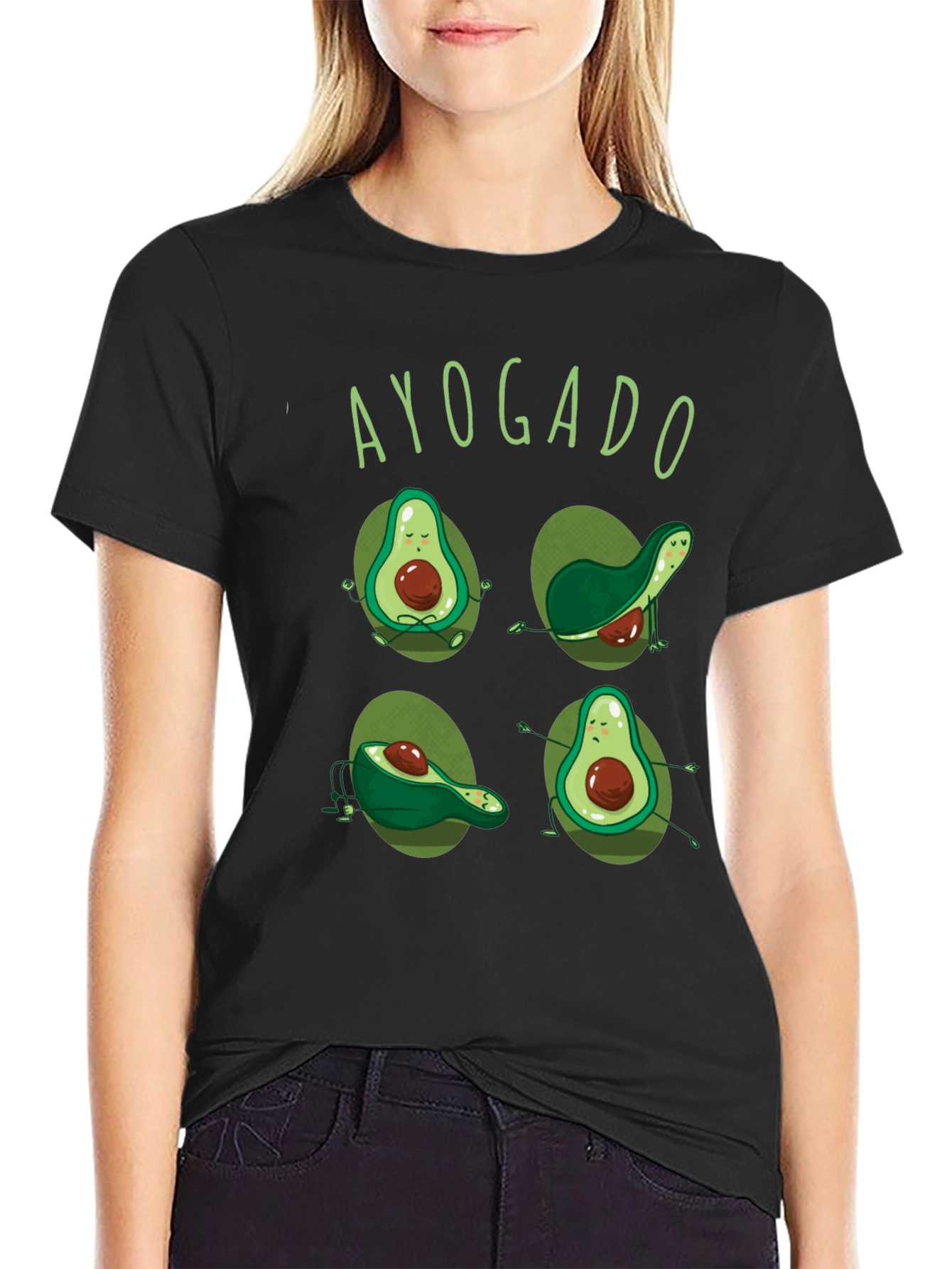 Black Ayogado Yoga Avocado Funny Graphic T-Shirt view 2