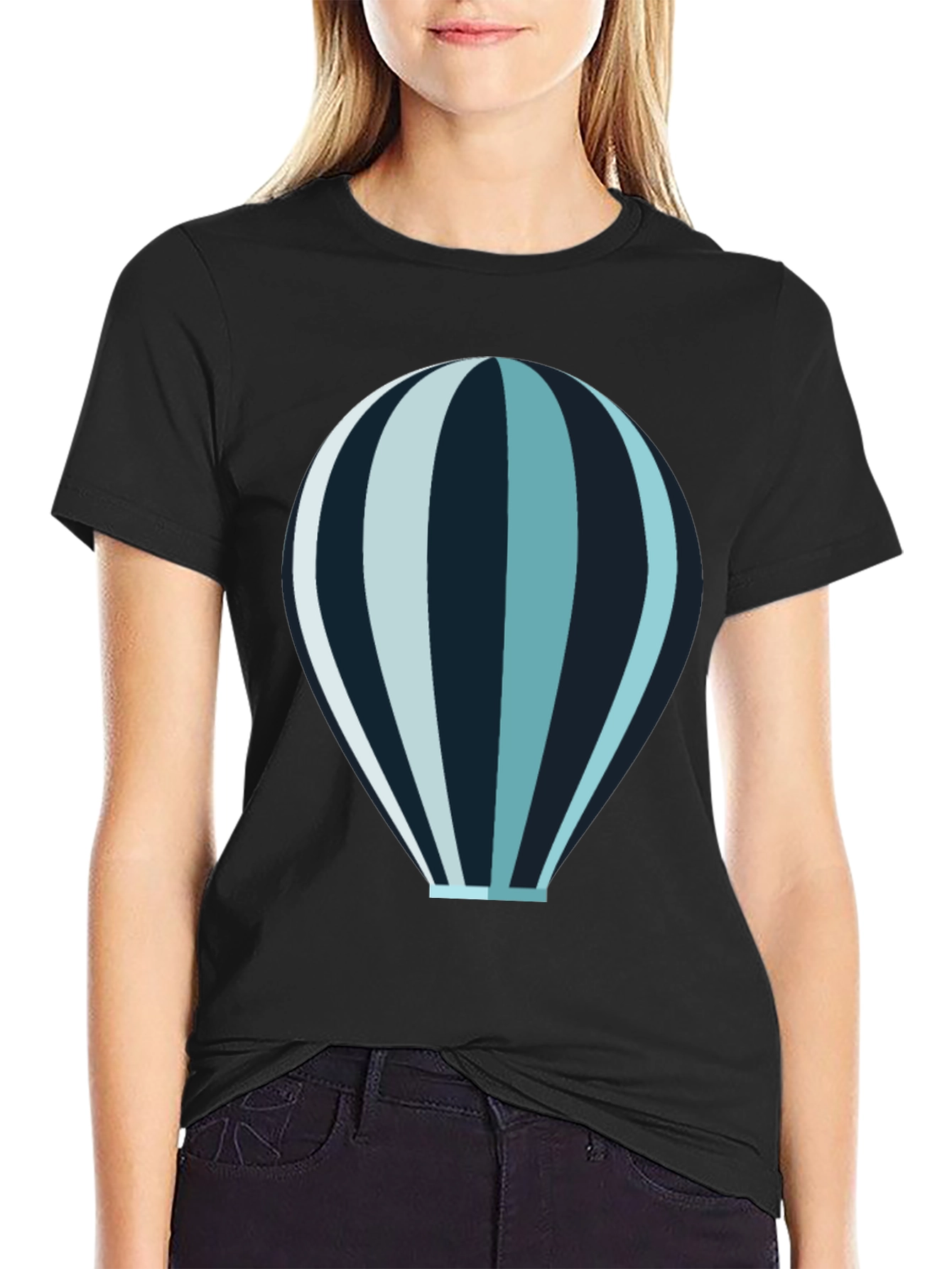 Black Hot Air Balloon Graphic Tee - Black Cotton Blend Shirt view 2