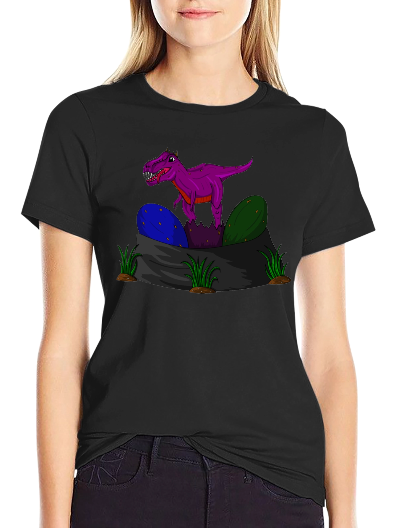 Black Dino Hatchling T-Shirt - Purple Rex Graphic Tee view 2