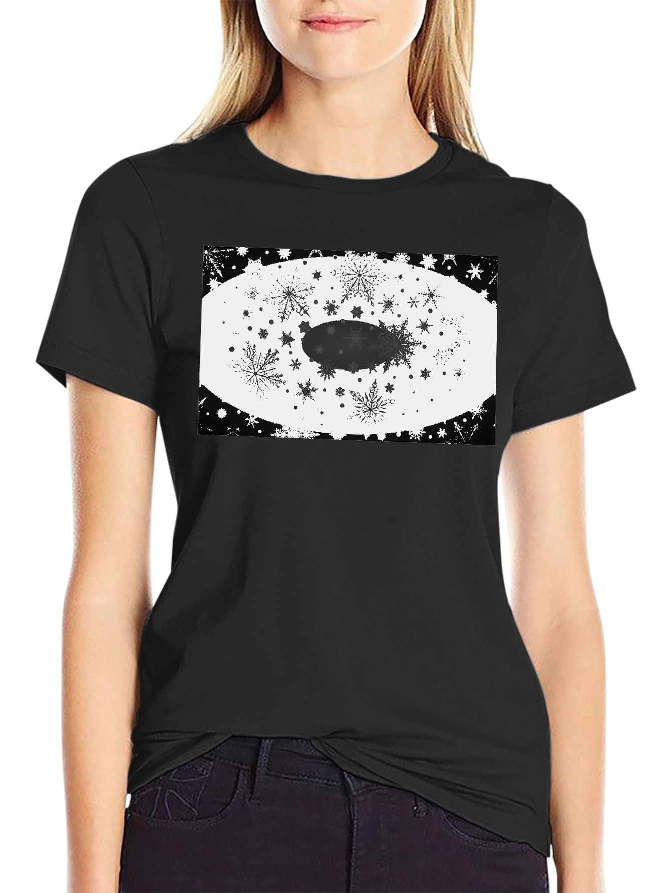 Black Snowflake Zeppelin Graphic Tee - Stylish Cotton Shirt view 2
