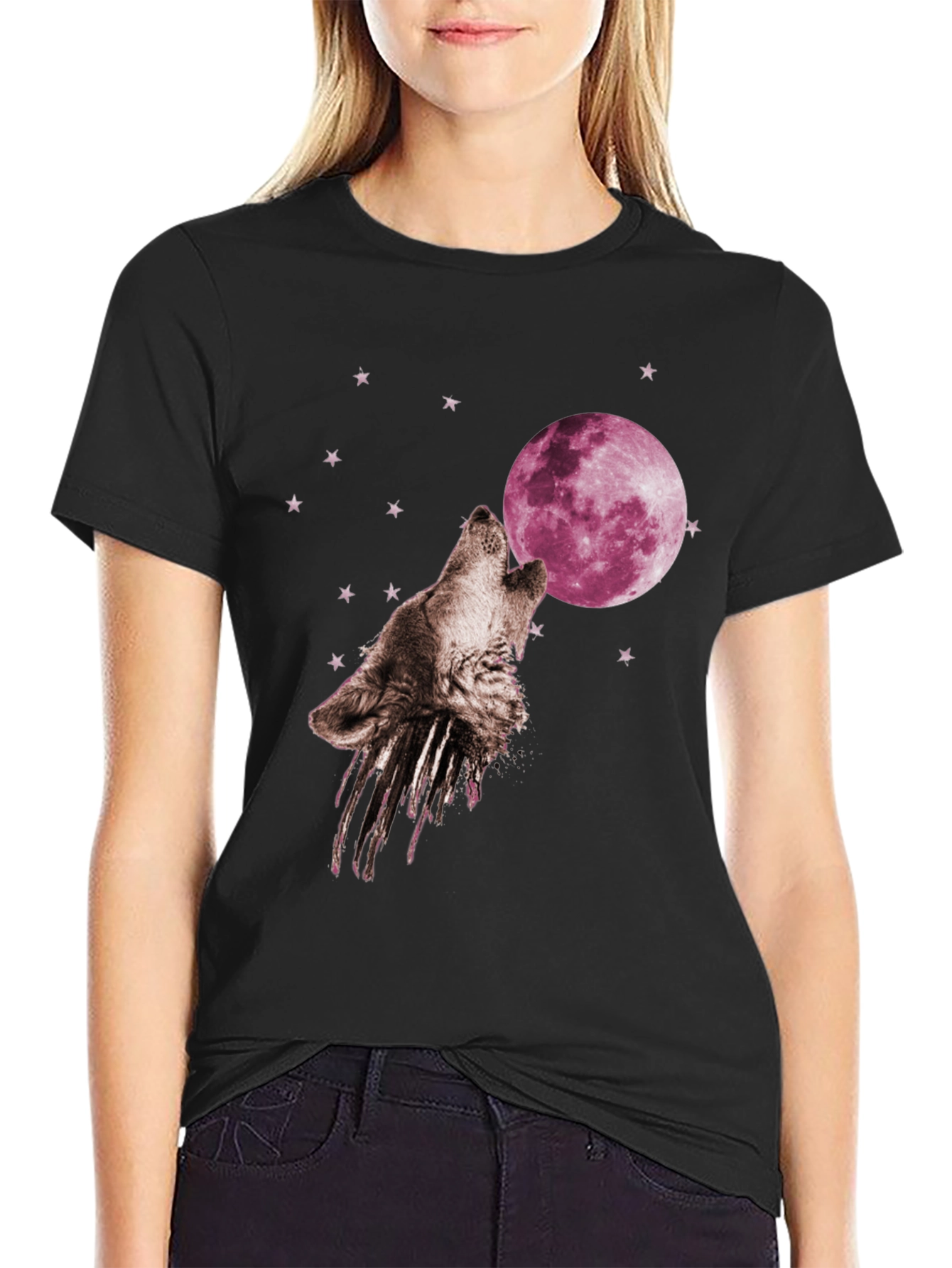 Black Wolf Moon T-Shirt - Graphic Print view 2