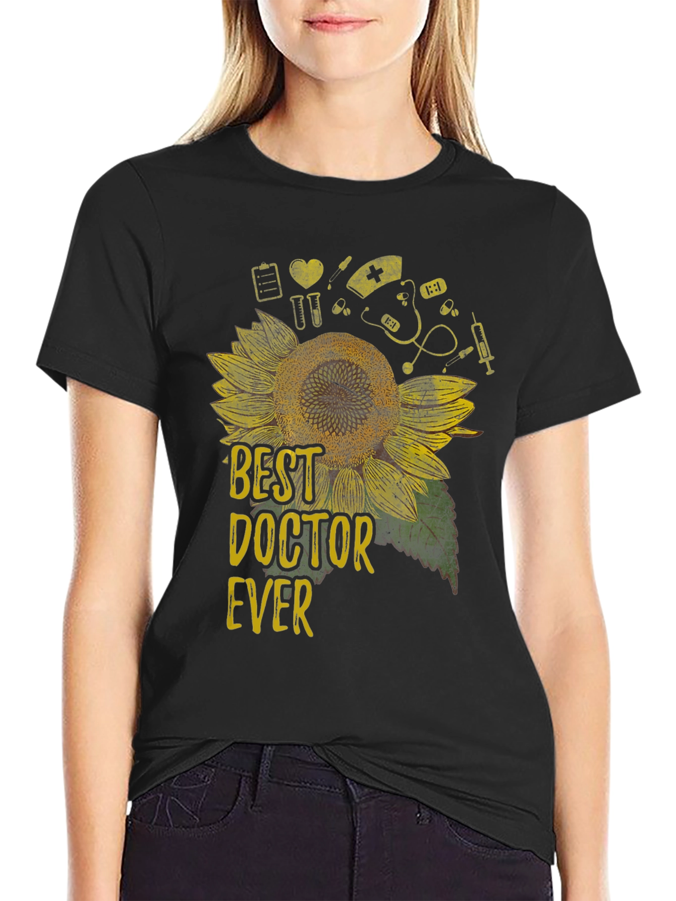 Black Best Doctor Ever Sunflower Graphic Tee view 2
