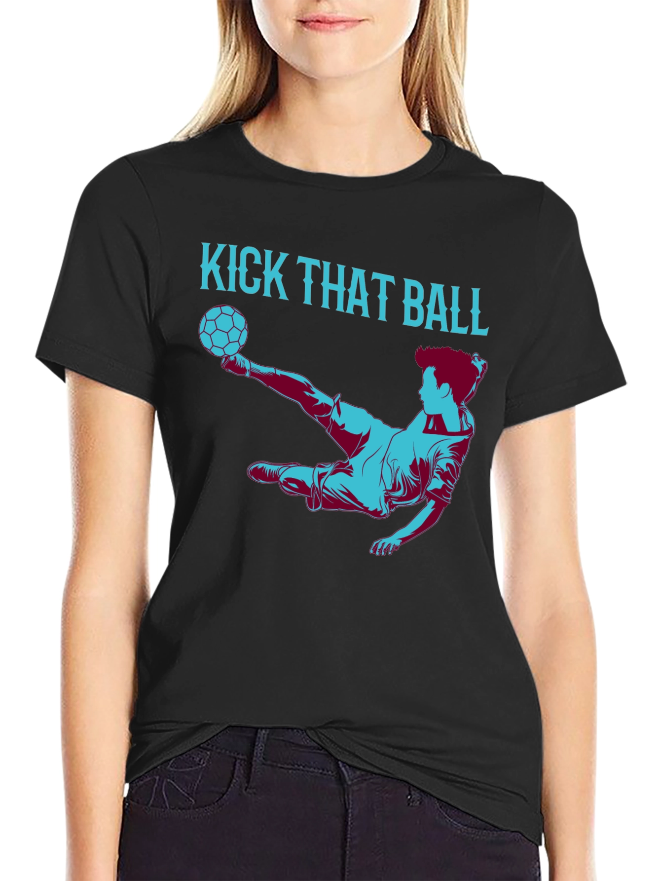 Black Kick That Ball Graphic Tee - Soccer Fan T-Shirt view 2