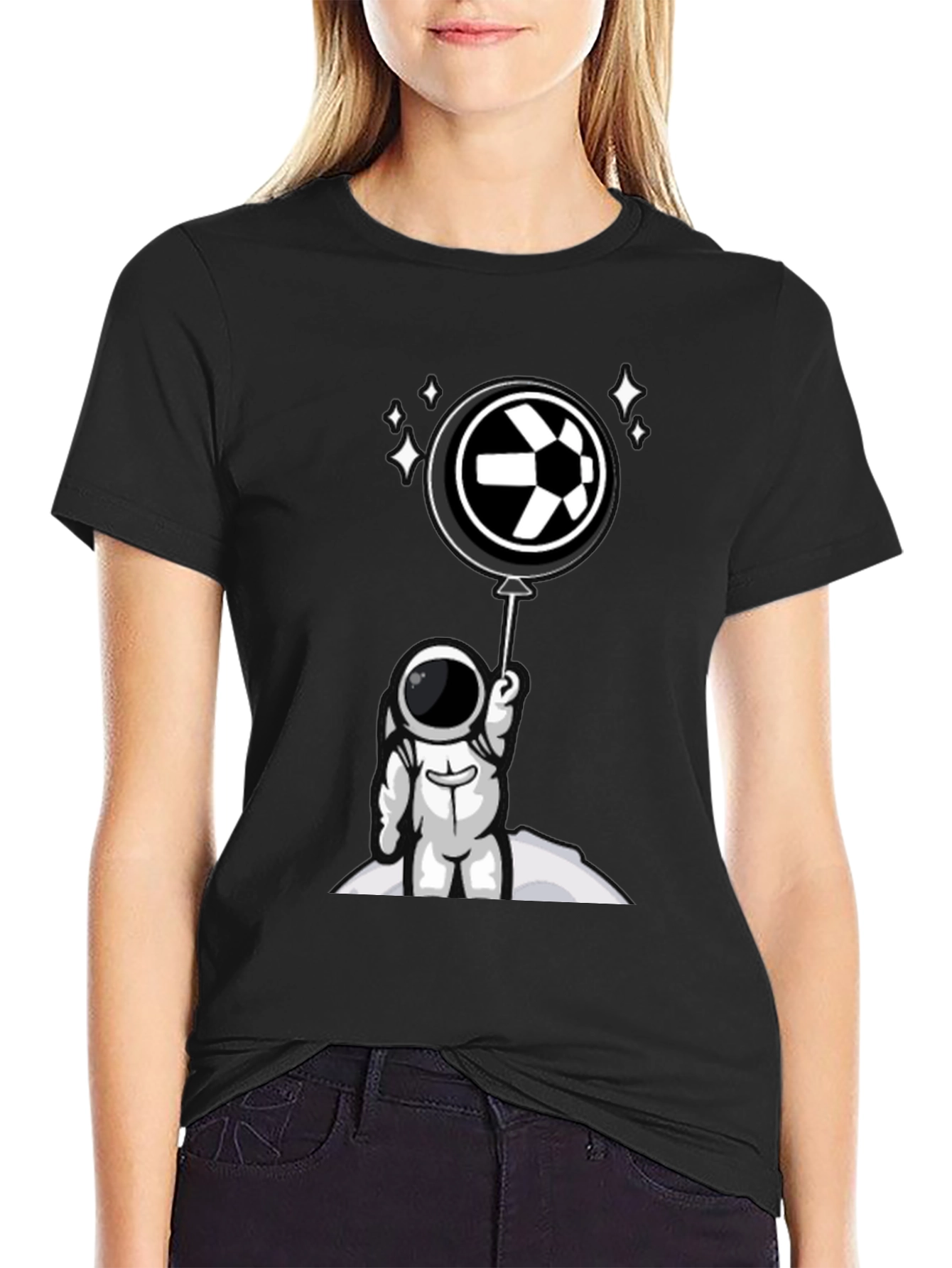 Black Astronaut Soccer T-Shirt - Space Football Fan Apparel view 2