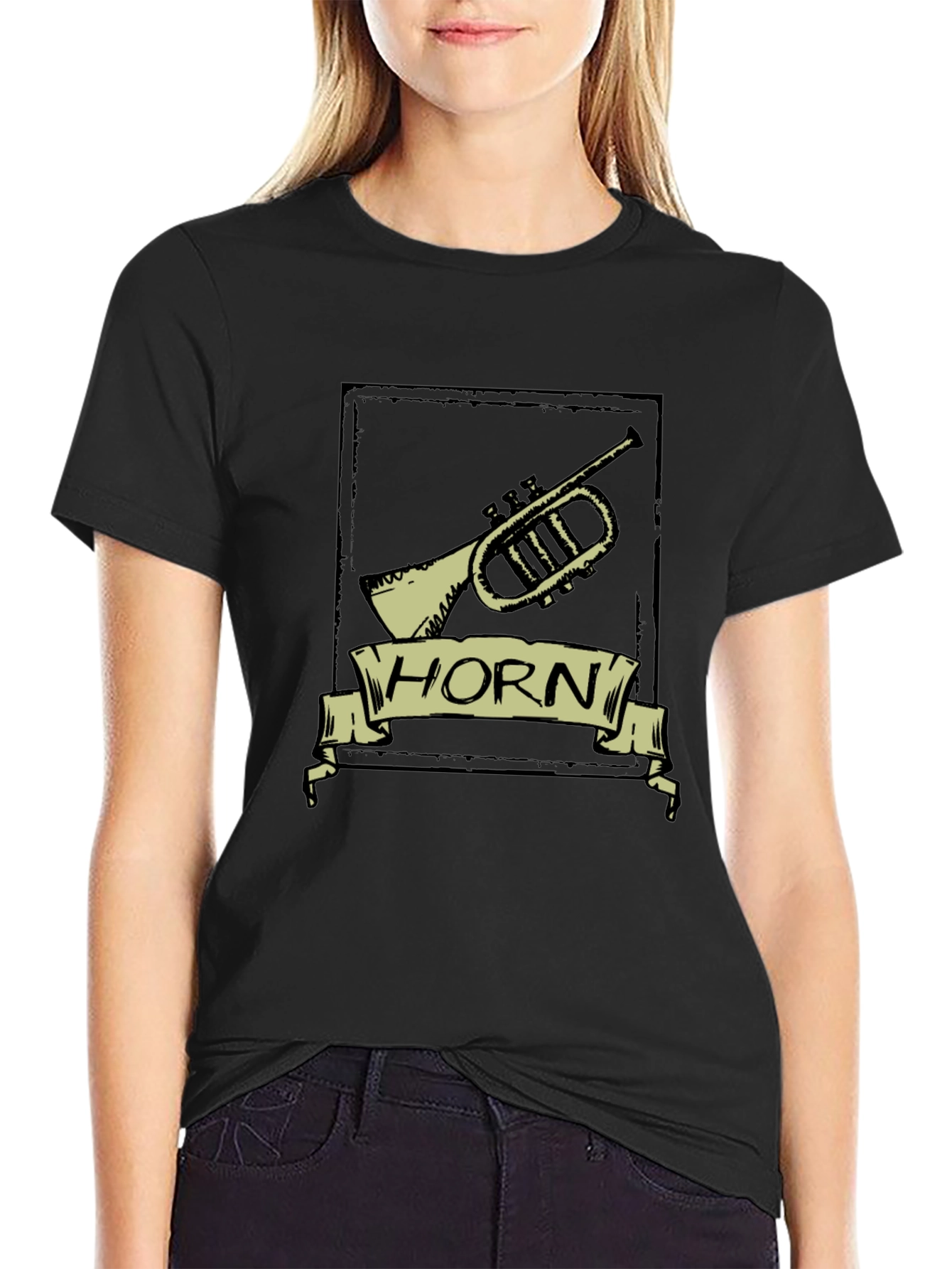 Black Vintage Horn T-Shirt - Musical Instrument Tee view 2