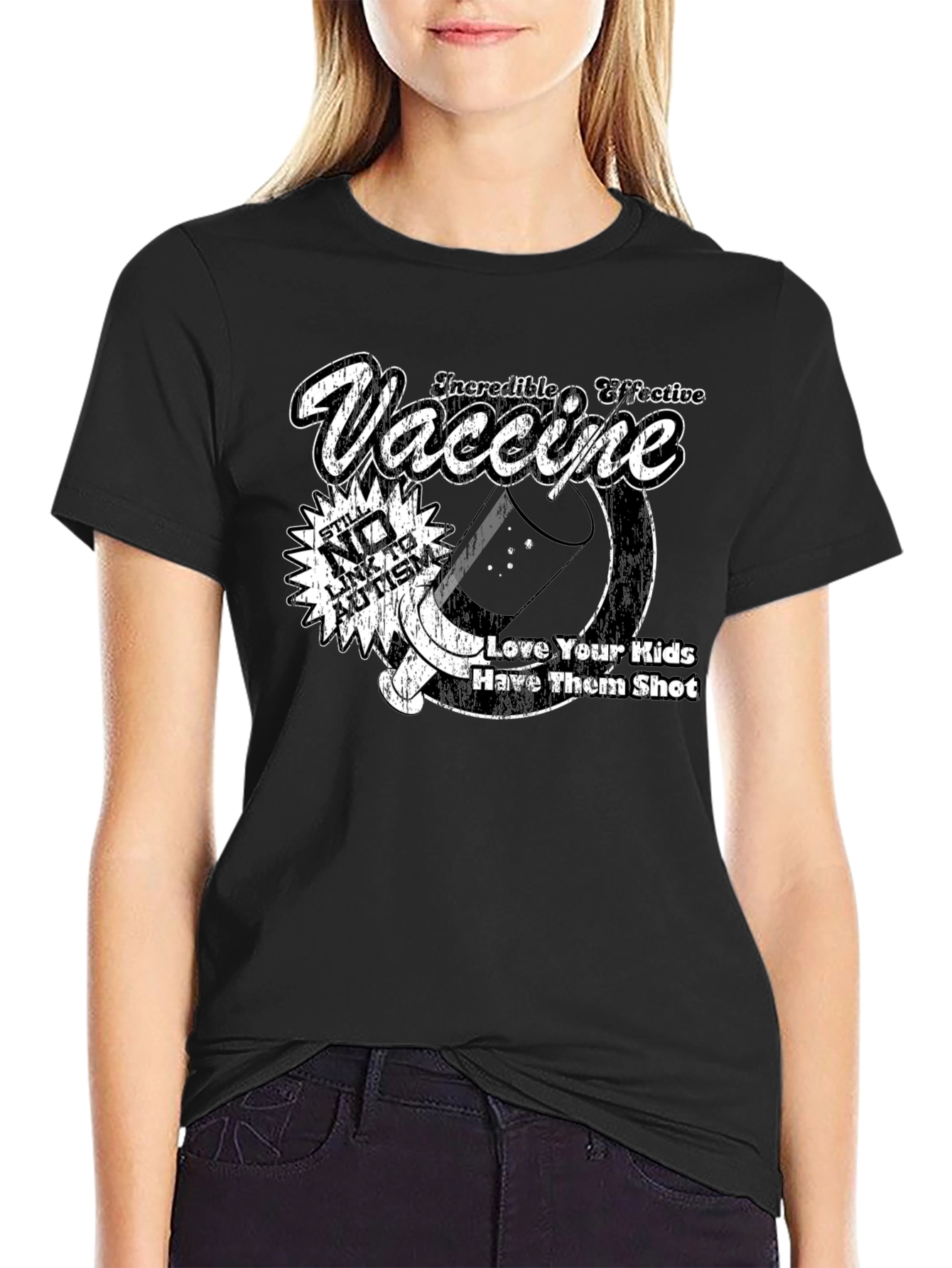 Black Pro-Vaccine Black T-Shirt - Still No Link To Autism Design view 2