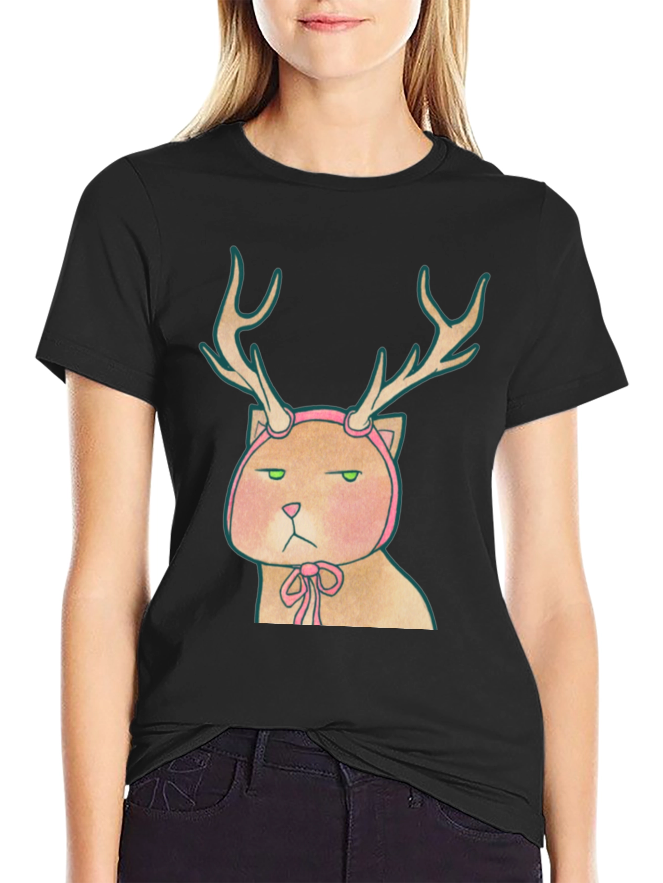 Black Cat Deer Graphic T-Shirt - Unisex Tee view 2