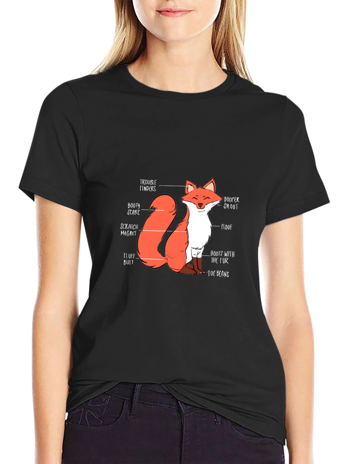 Black Anatomy of a Fox Funny Black T-Shirt view 2