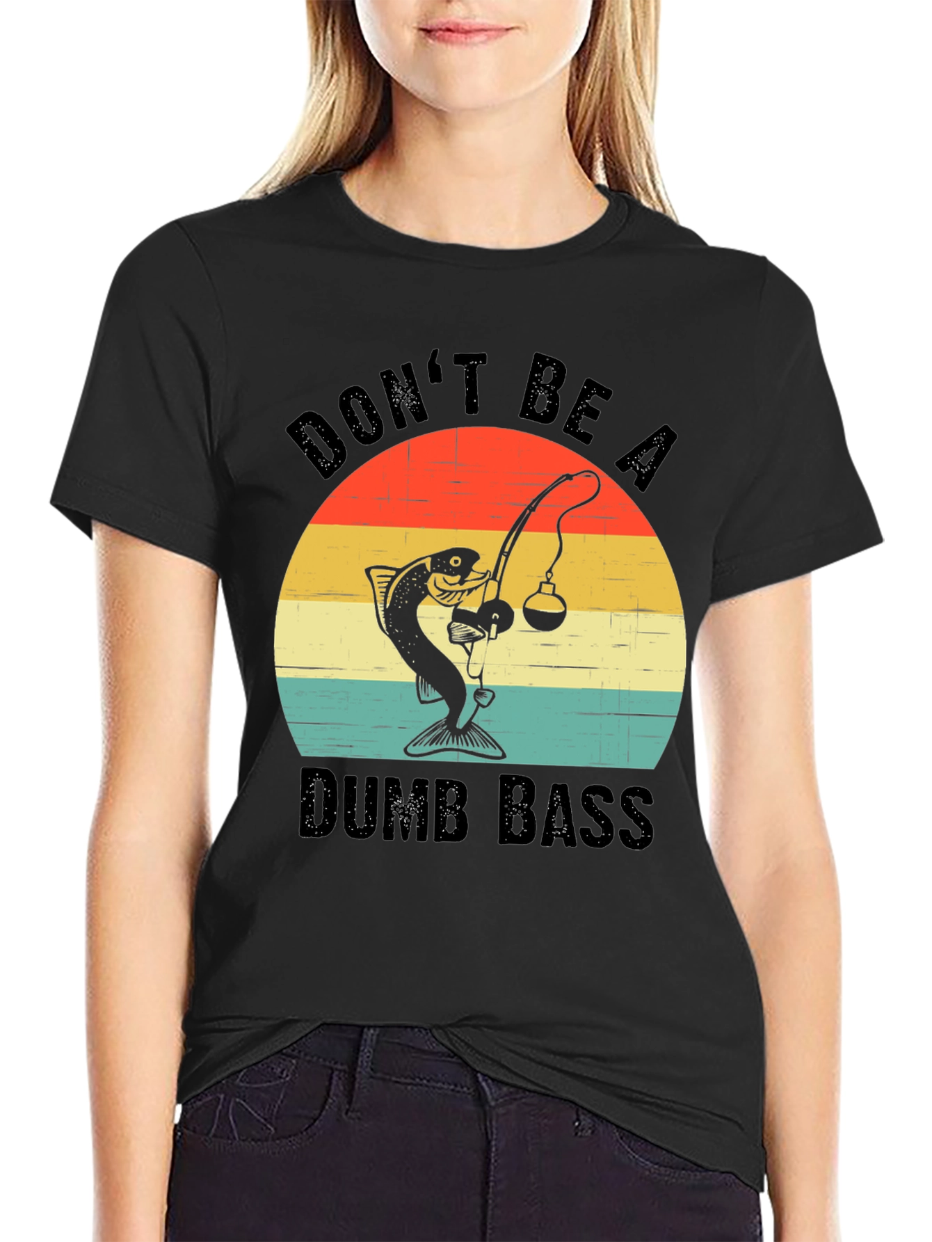 Black Don't Be A Dumb Bass Funny Fishing T-Shirt view 2
