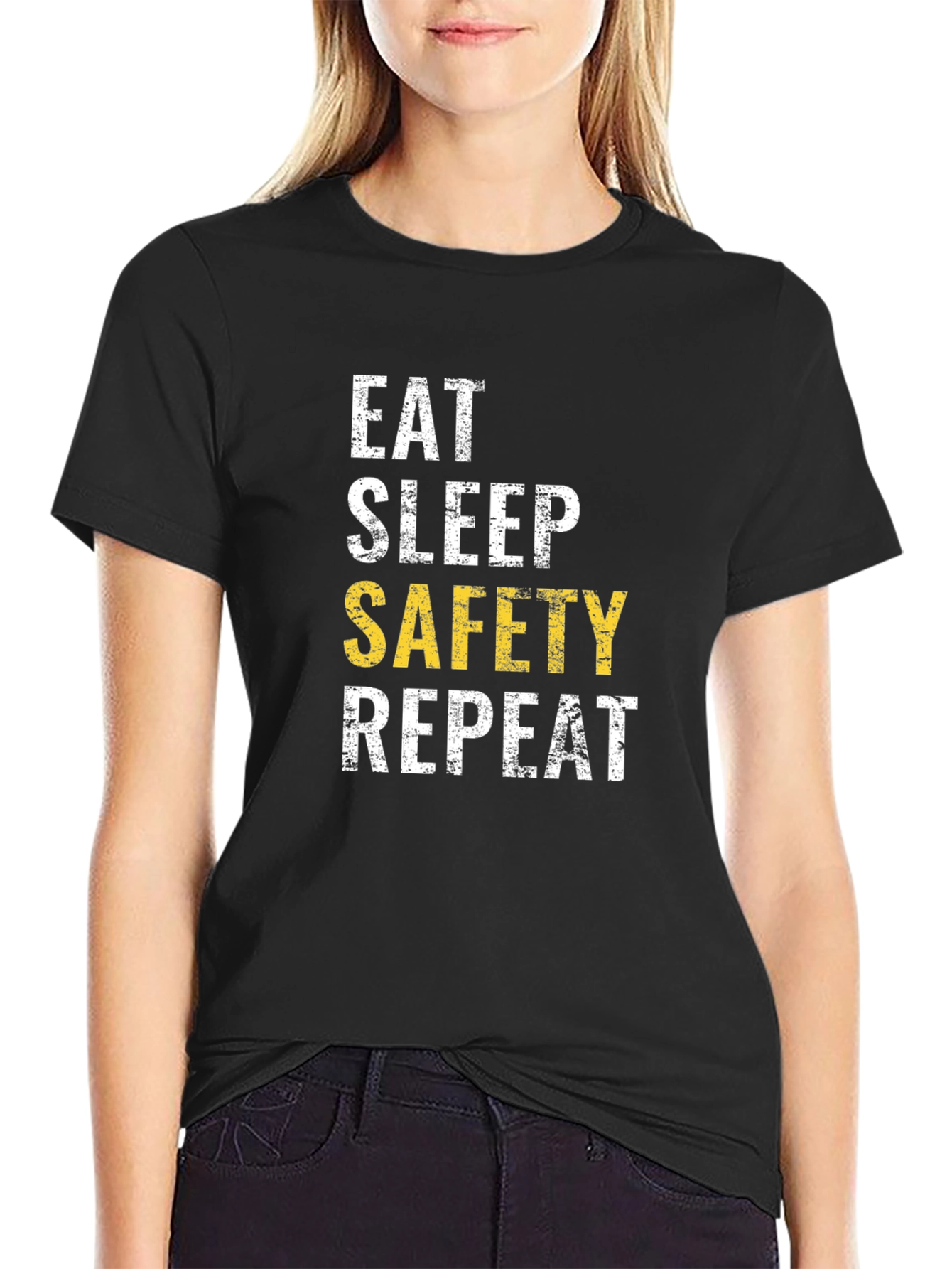 Black Eat Sleep Safety Repeat T-Shirt Funny Work Tee view 2