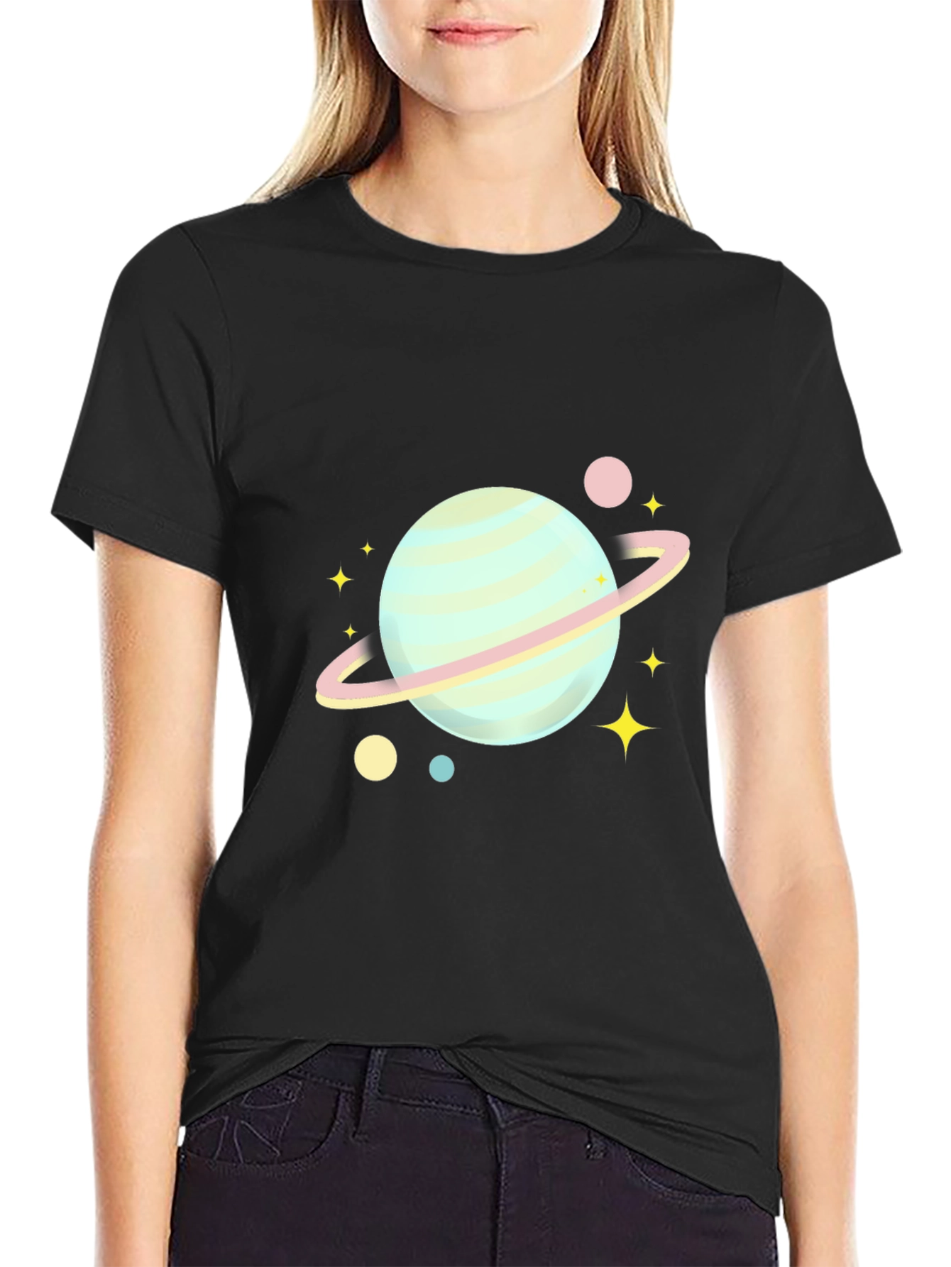 Black Planet & Stars Graphic Tee - Soft Cotton Blend view 2