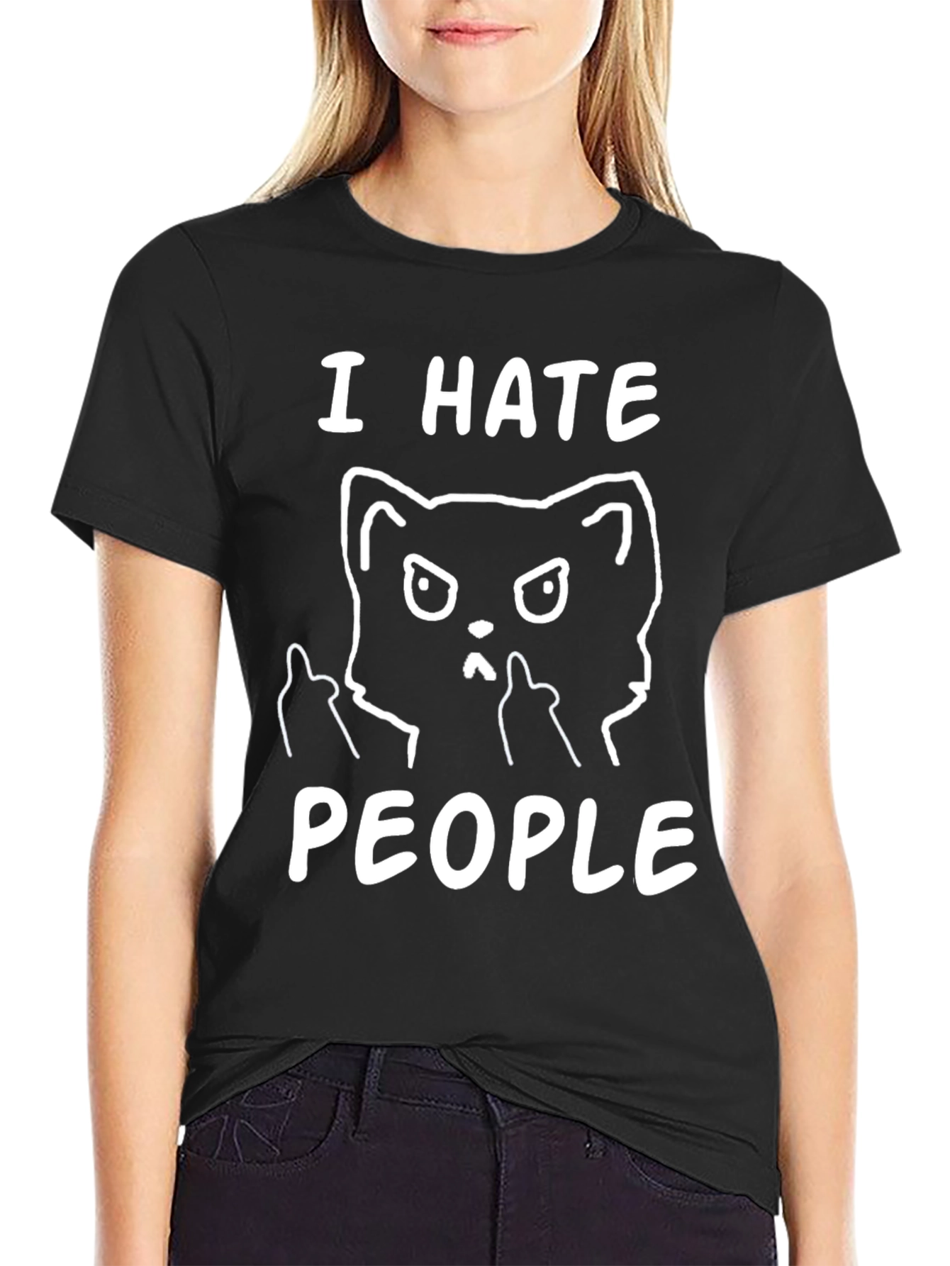 Black I Hate People Cat T-Shirt view 2