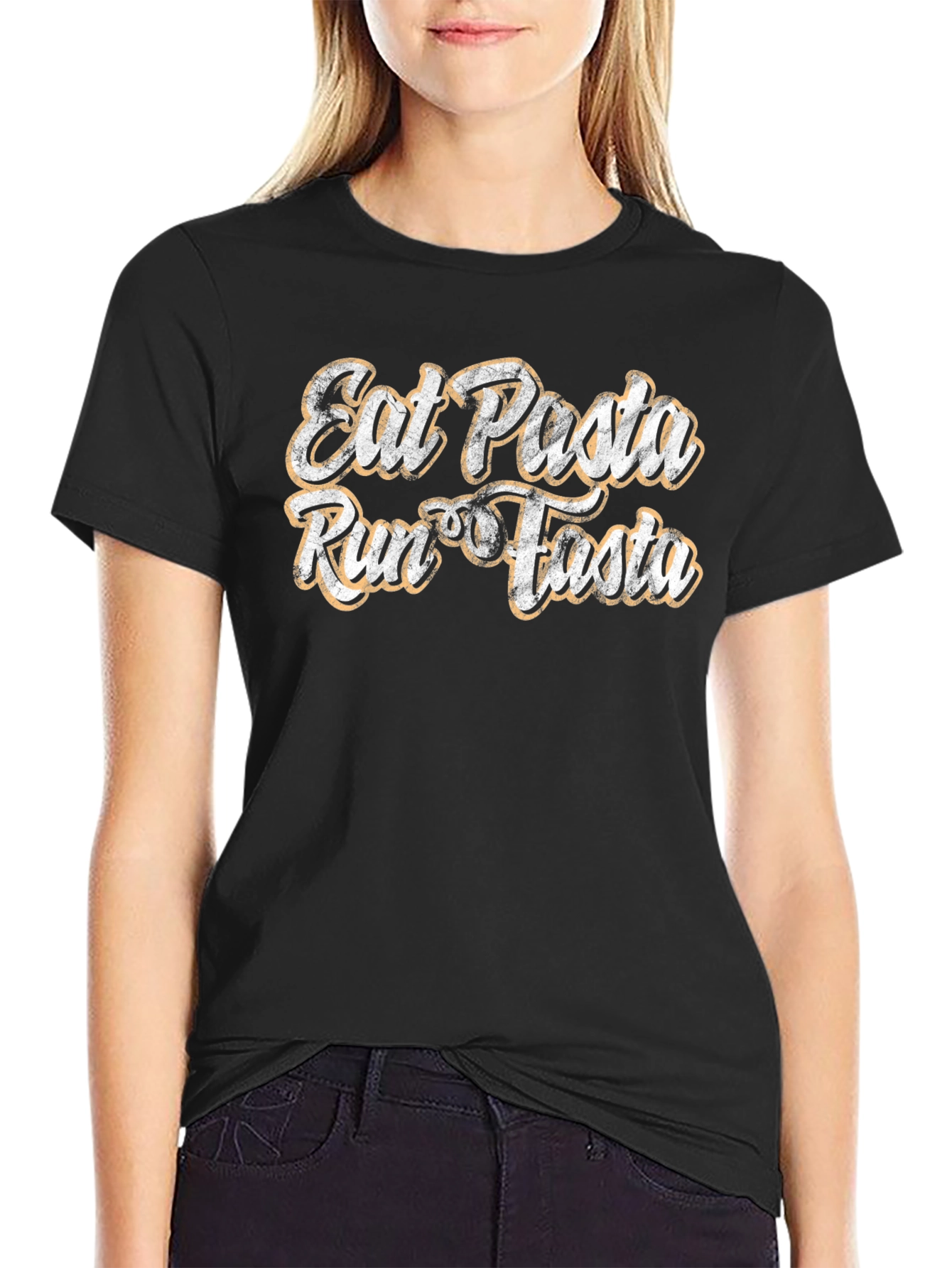 Black Eat Pasta Run Fasta Graphic T-Shirt view 2