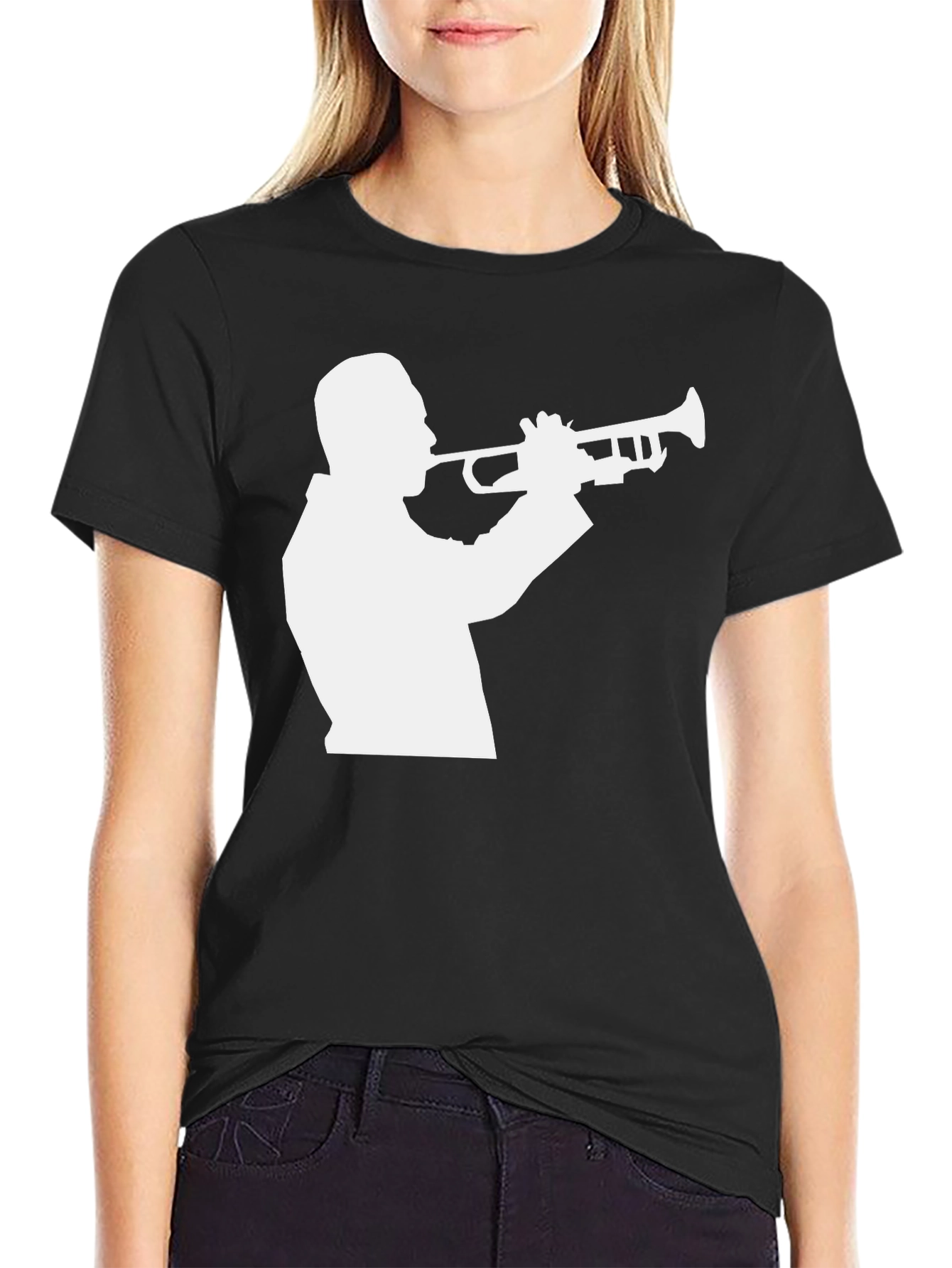 Black Jazz Trumpet Silhouette Graphic T-Shirt view 2