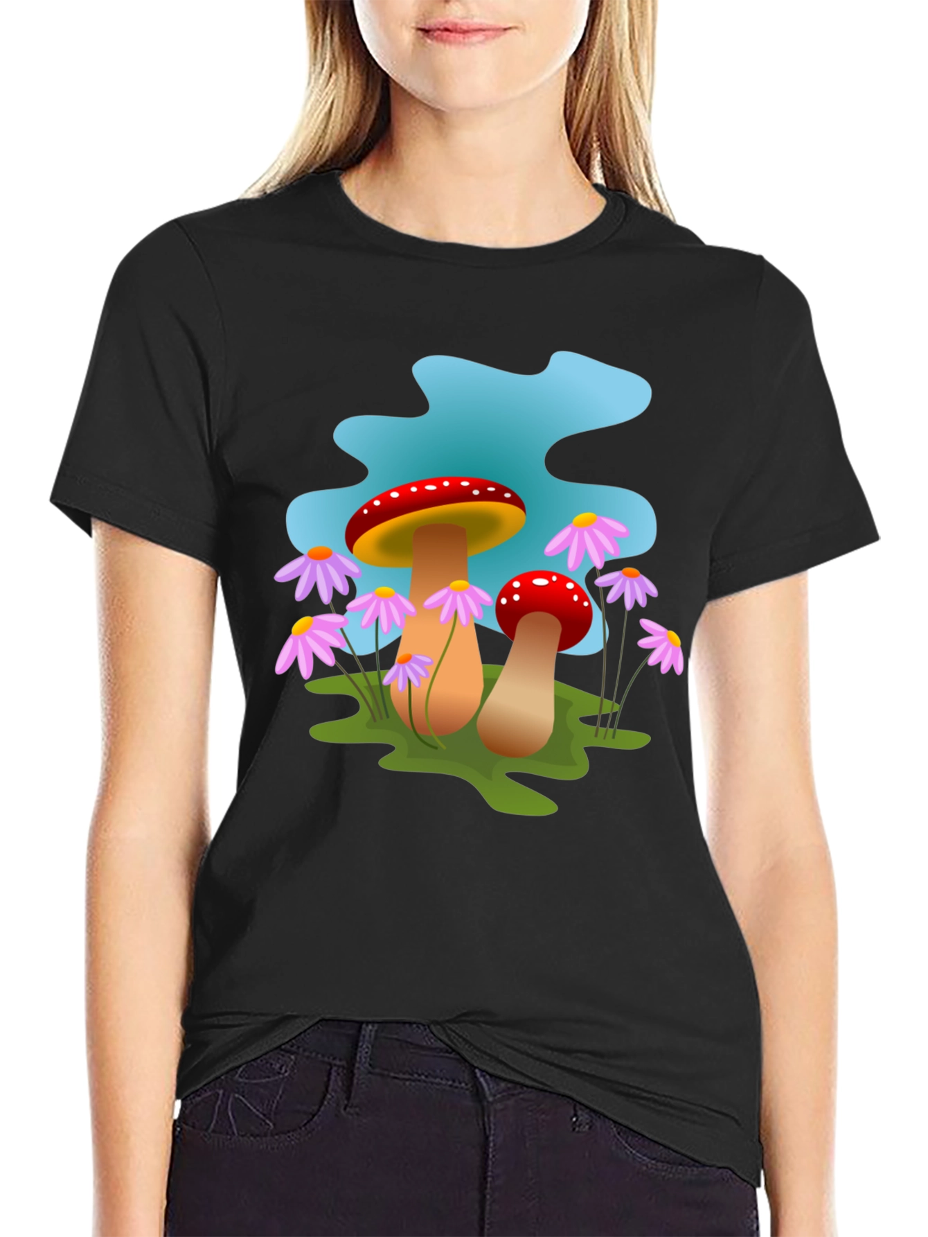 Black Mushroom Graphic Tee - Funky Design view 2