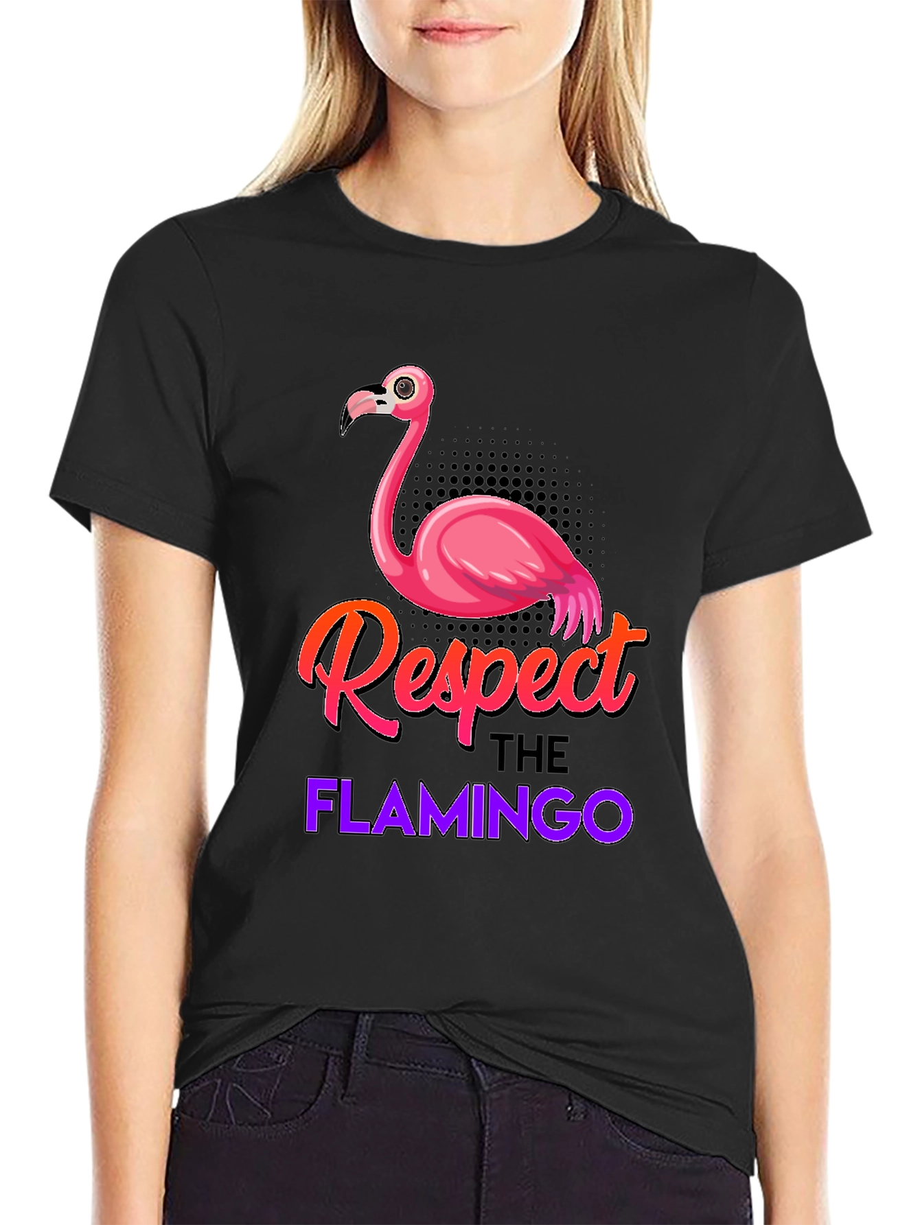 Black Respect the Flamingo Graphic Tee view 2