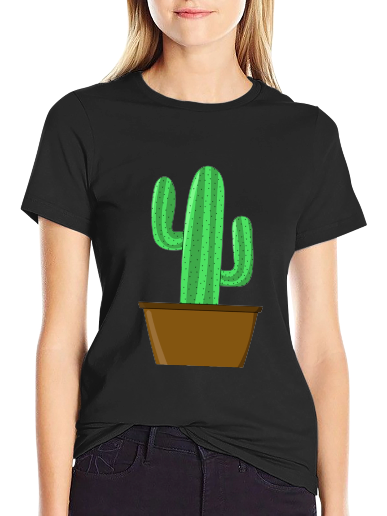 Black Potted Cactus Graphic Tee - Black Cotton Blend view 2