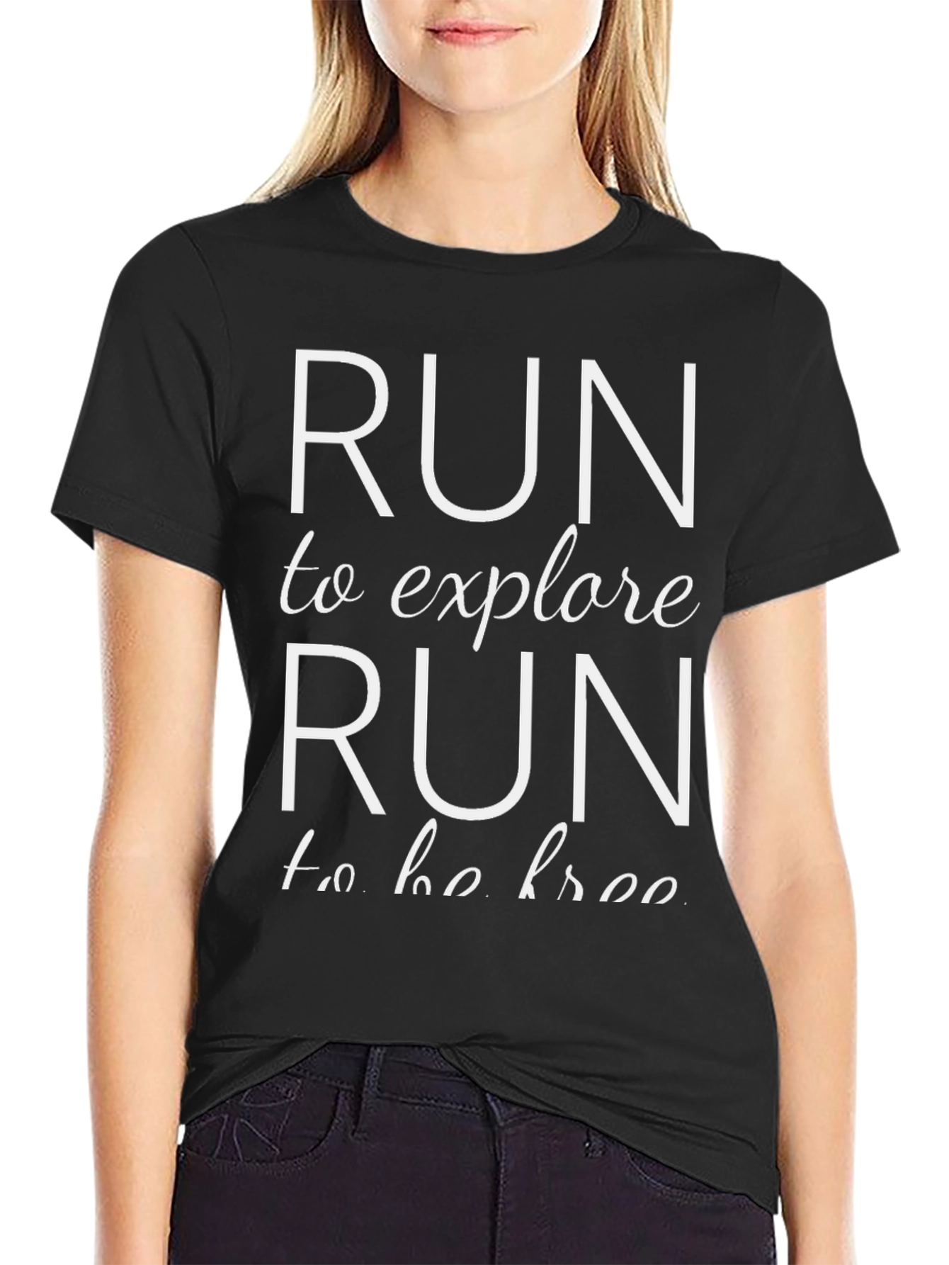 Black Run to Explore, Run to Be Free Graphic Tee view 2
