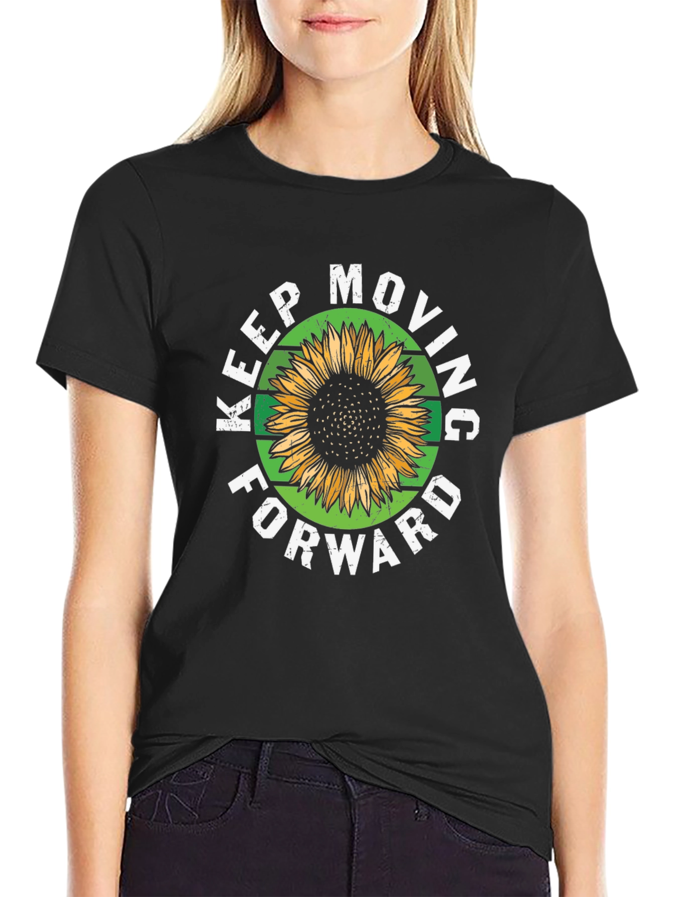 Black Keep Moving Forward Sunflower Graphic Tee view 2