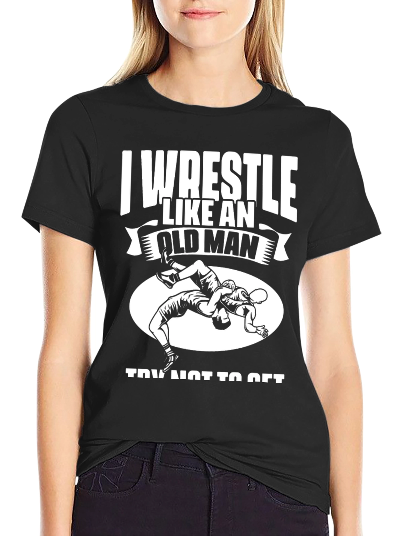 Black I Wrestle Like An Old Man T-Shirt - Black view 2