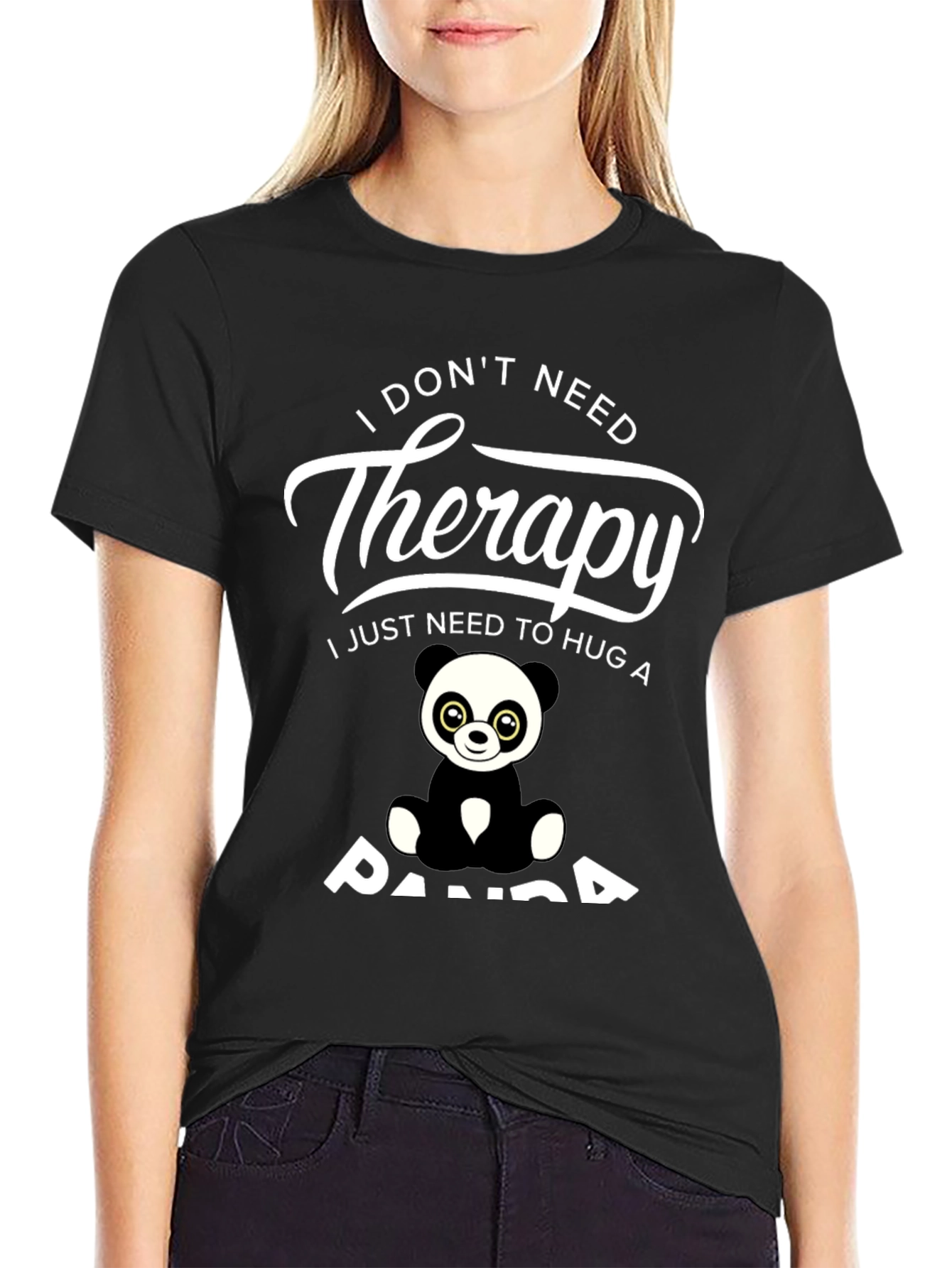 Black Funny Panda Therapy T-Shirt - I Just Need to Hug a Panda view 2