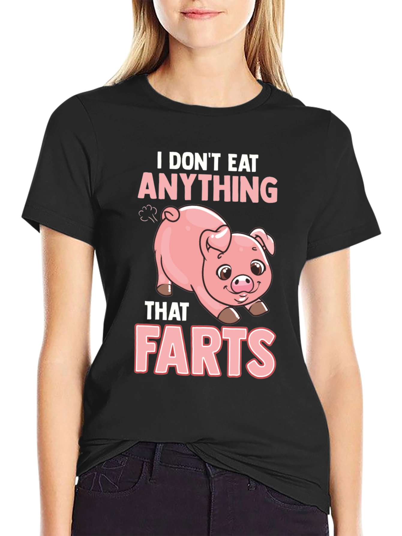 Black Vegan T-Shirt - I Don't Eat Anything That Farts view 2