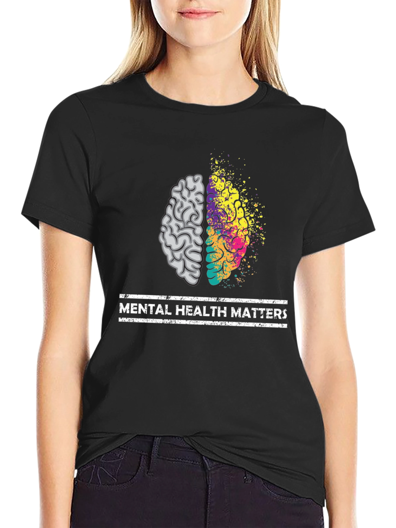 Black Mental Health Matters Brain Graphic Tee - Unisex view 2