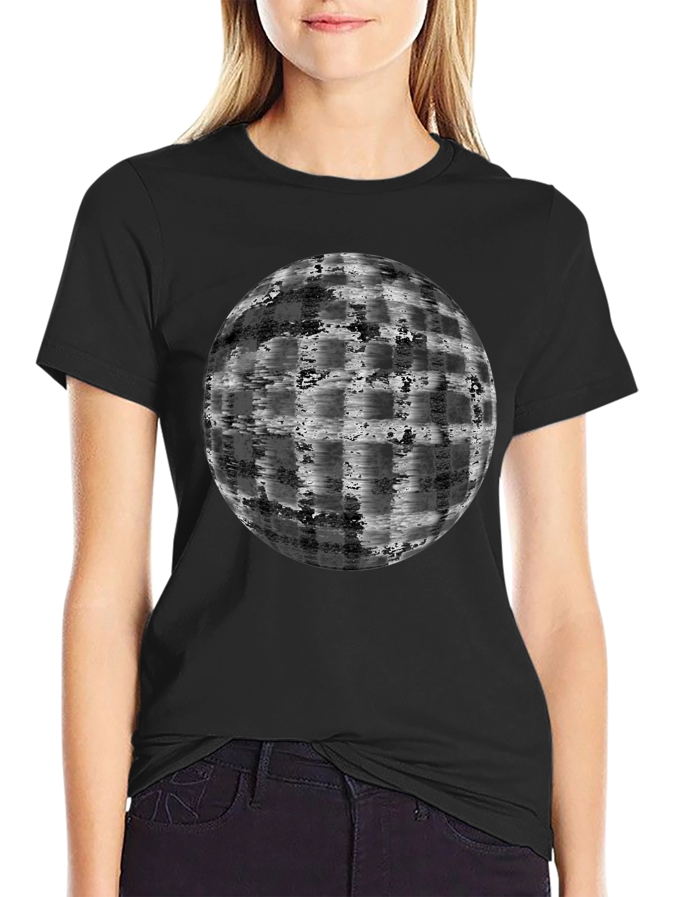 Black Abstract Globe Graphic T-Shirt - Modern Black Tee view 2