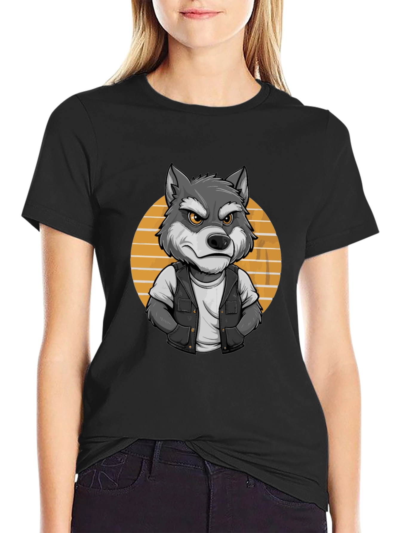 Black Cool Wolf Graphic Tee - Black T-Shirt view 2