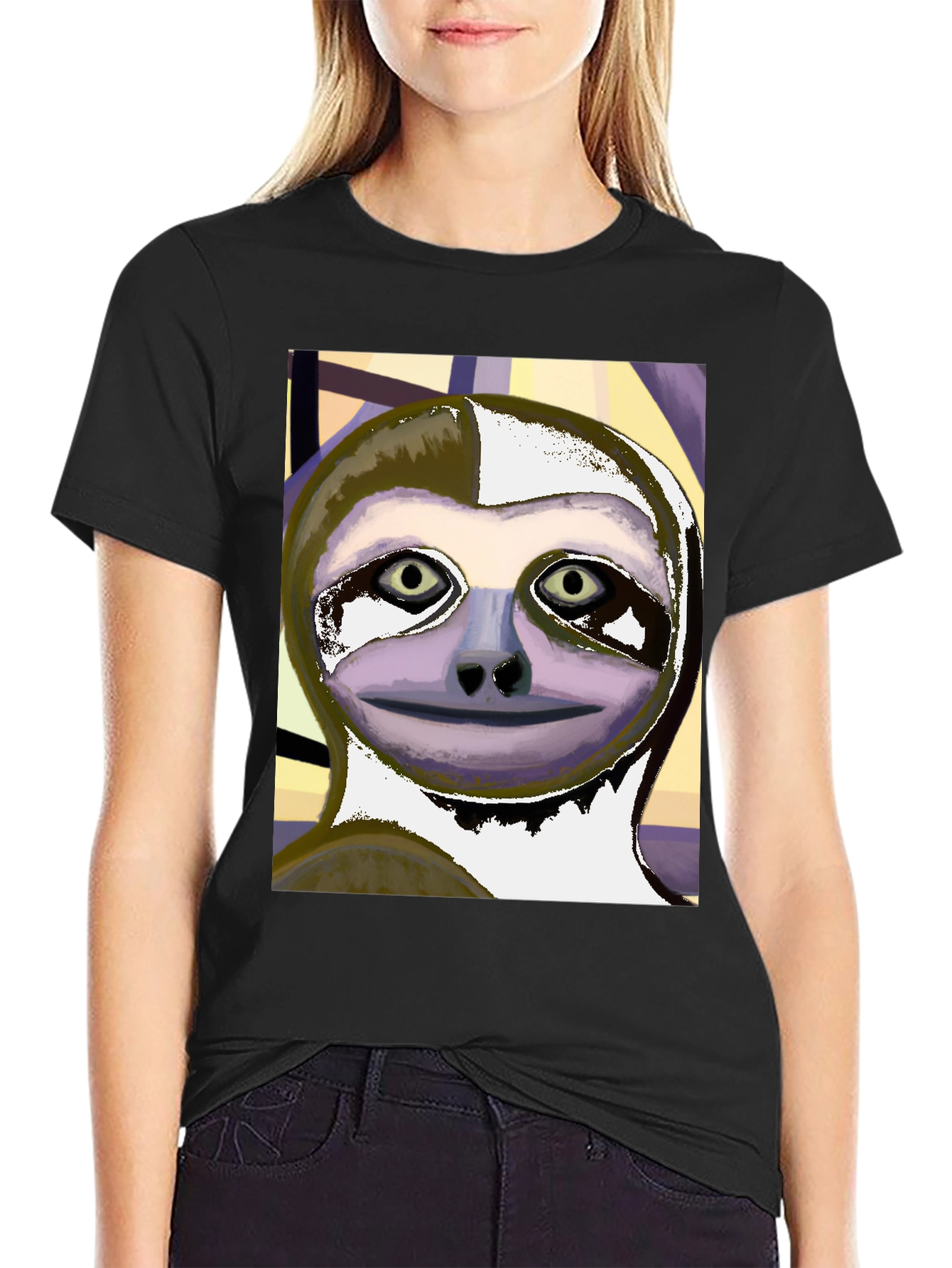 Black Sloth Art Tee - Black Unisex T-Shirt view 2