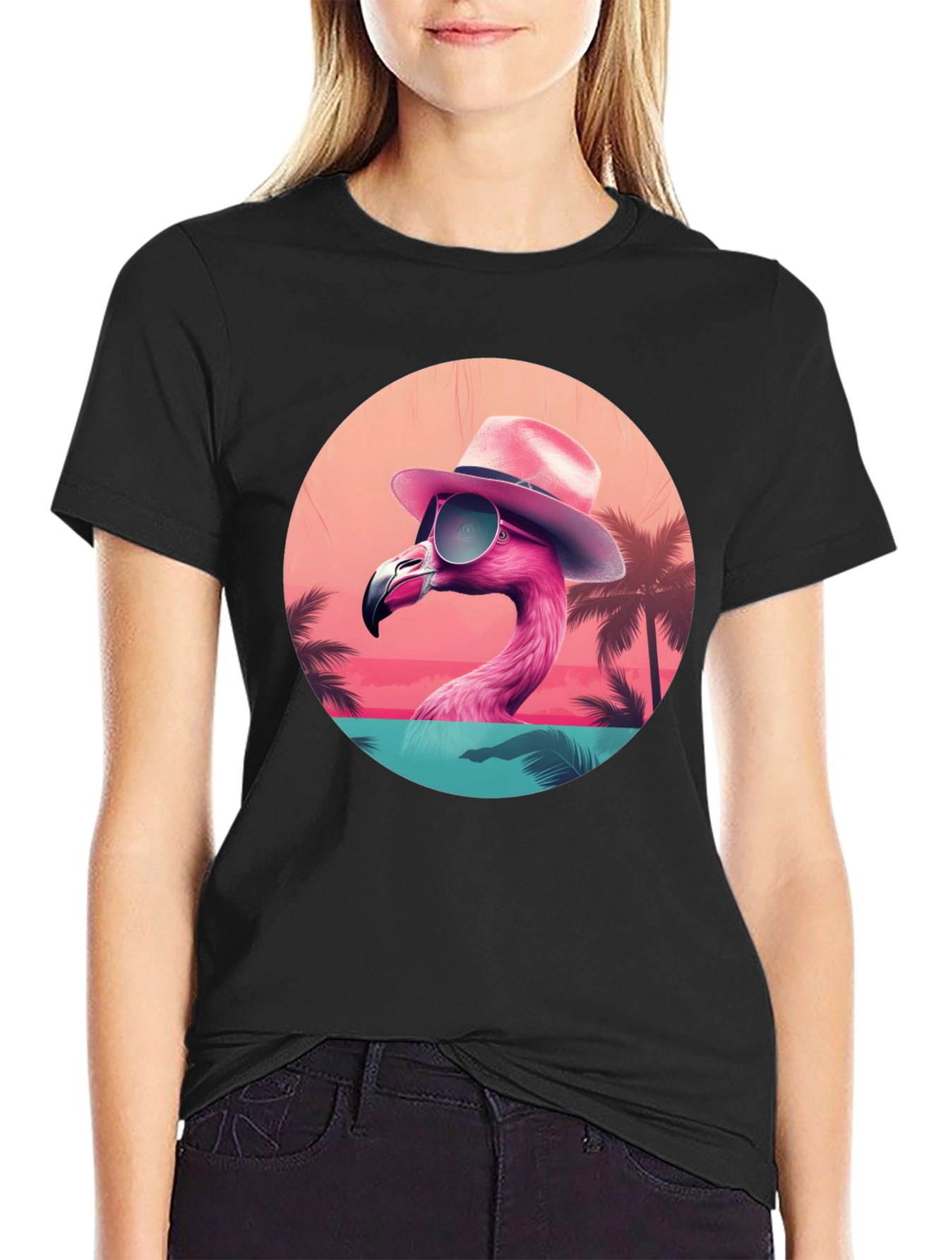 Black Cool Flamingo T-Shirt view 2