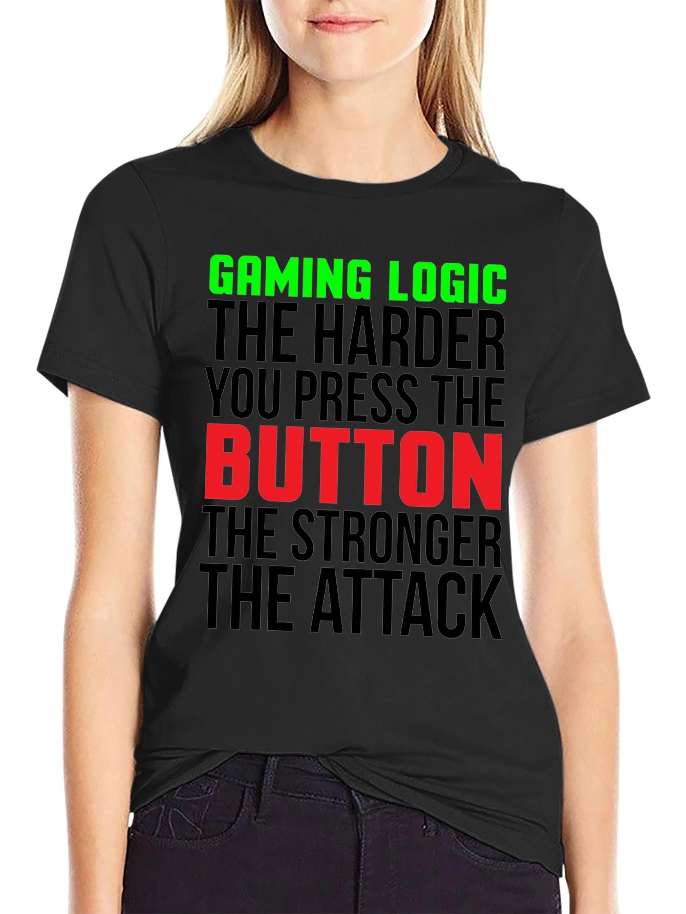 Black Gaming Logic T-Shirt - Harder You Press the Button view 2