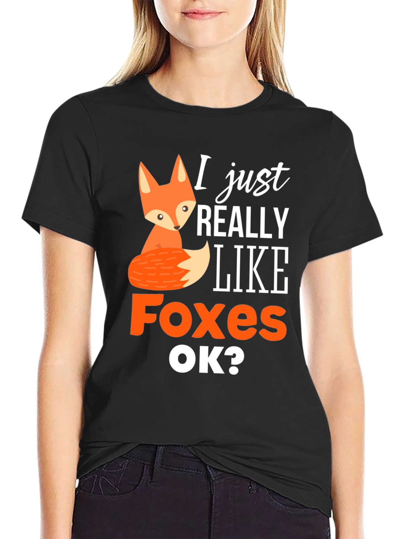 Black Cute Fox Graphic Tee - I Just Really Like Foxes view 2