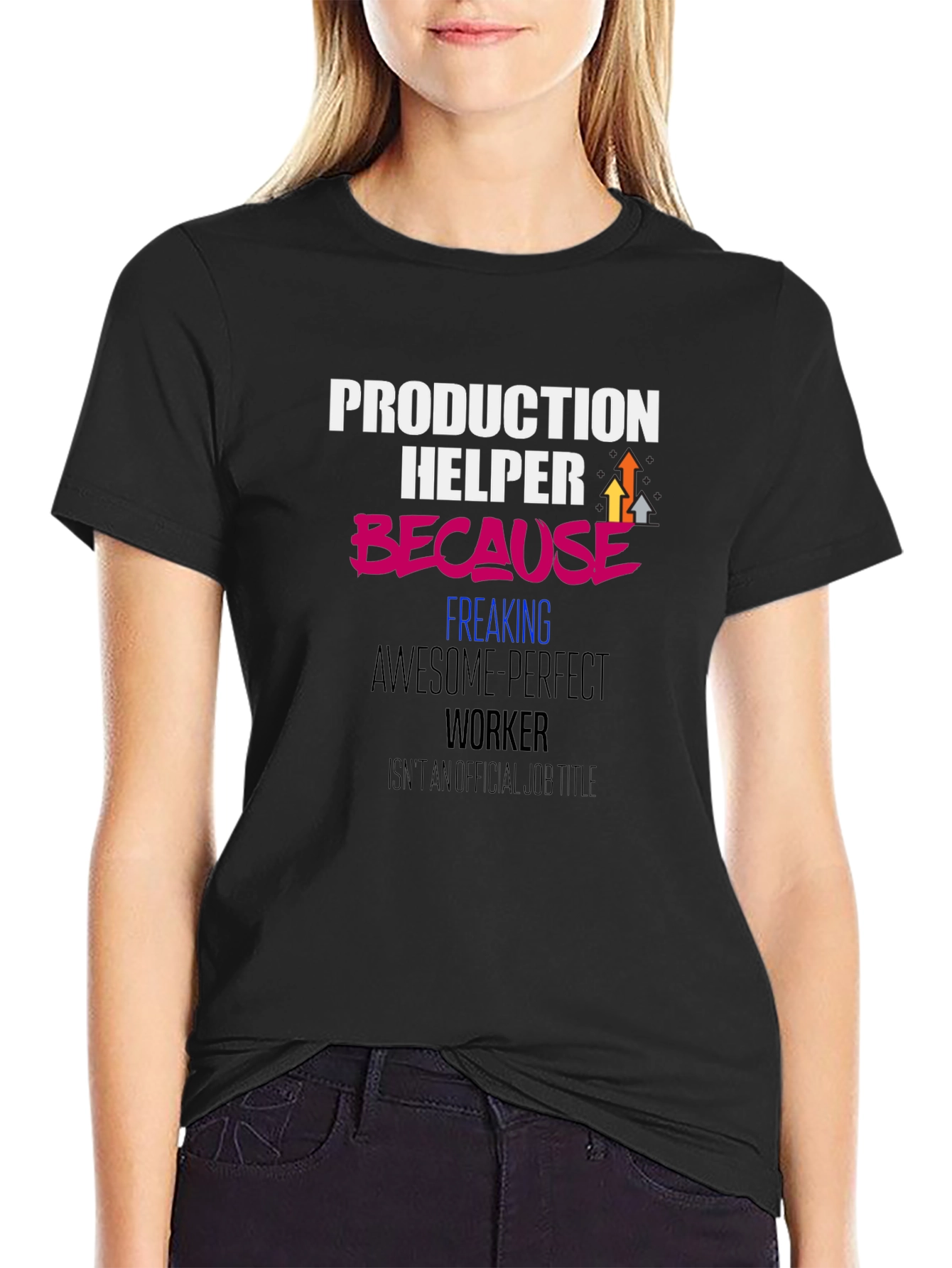 Black Production Helper Funny Graphic T-Shirt view 2