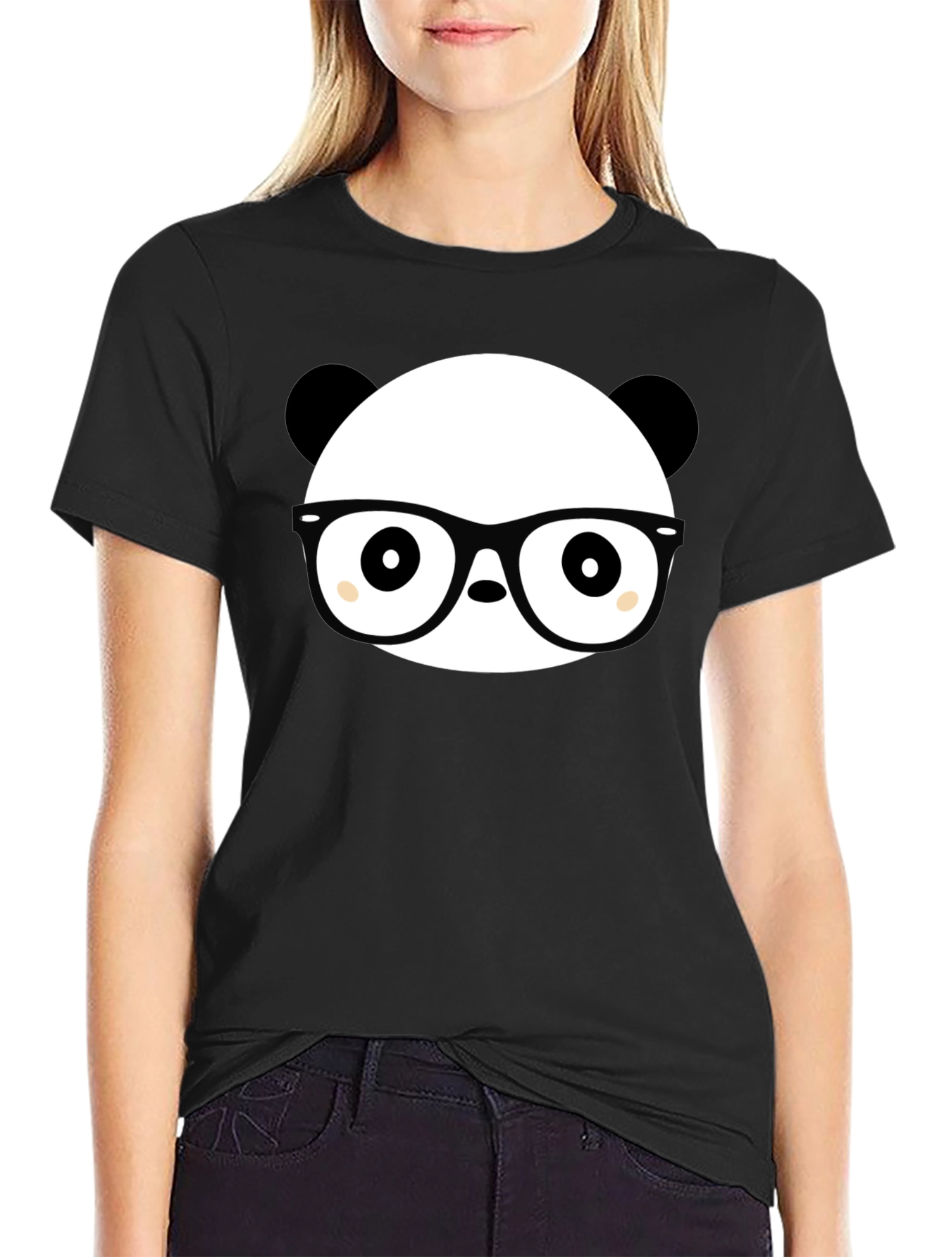 Black Panda Nerd T-Shirt - Black Cotton Graphic Tee view 2