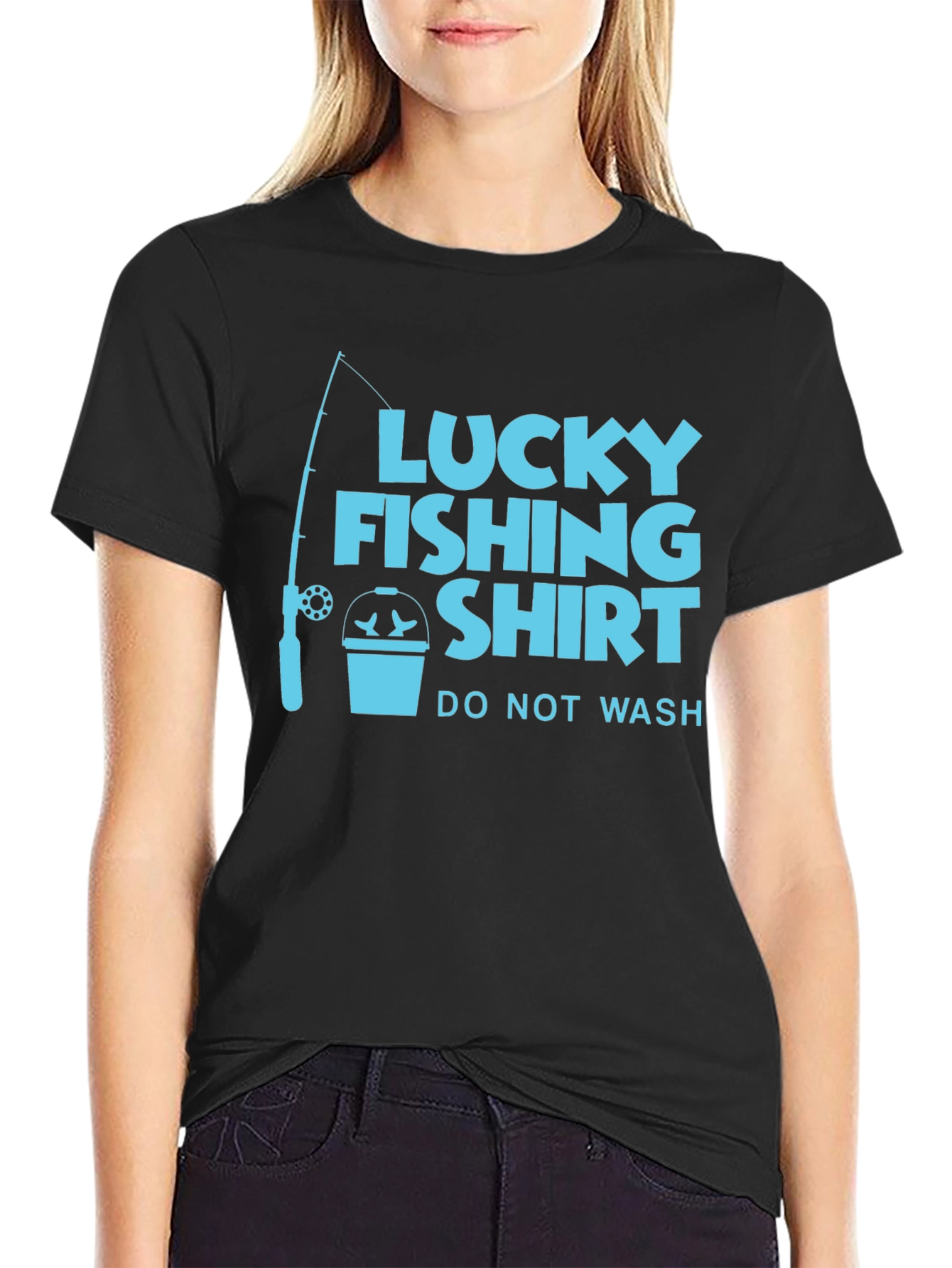 Black Lucky Fishing Shirt - Novelty Graphic Tee view 2