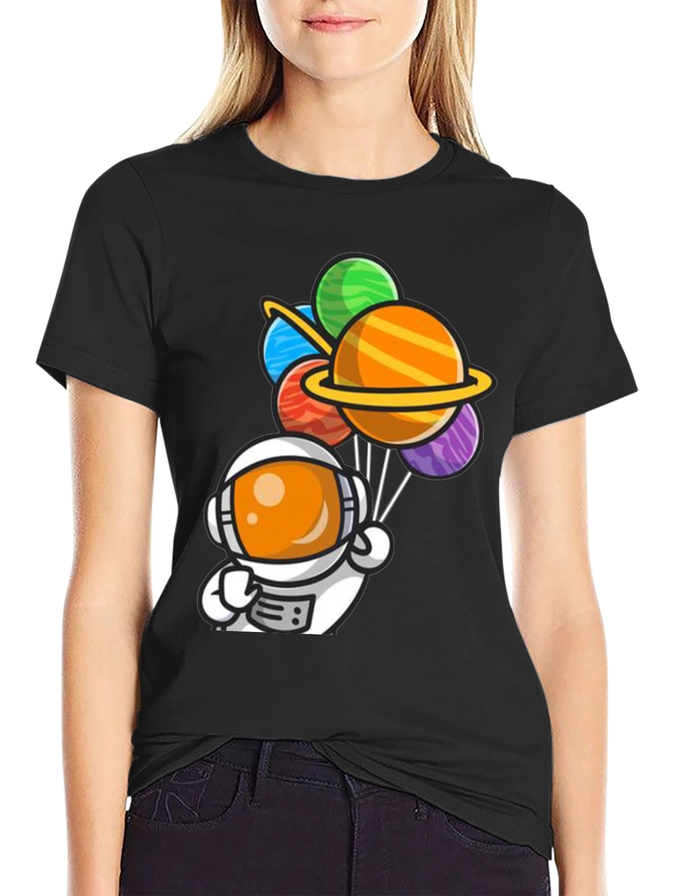 Black Astronaut Planet Balloons Graphic Tee view 2