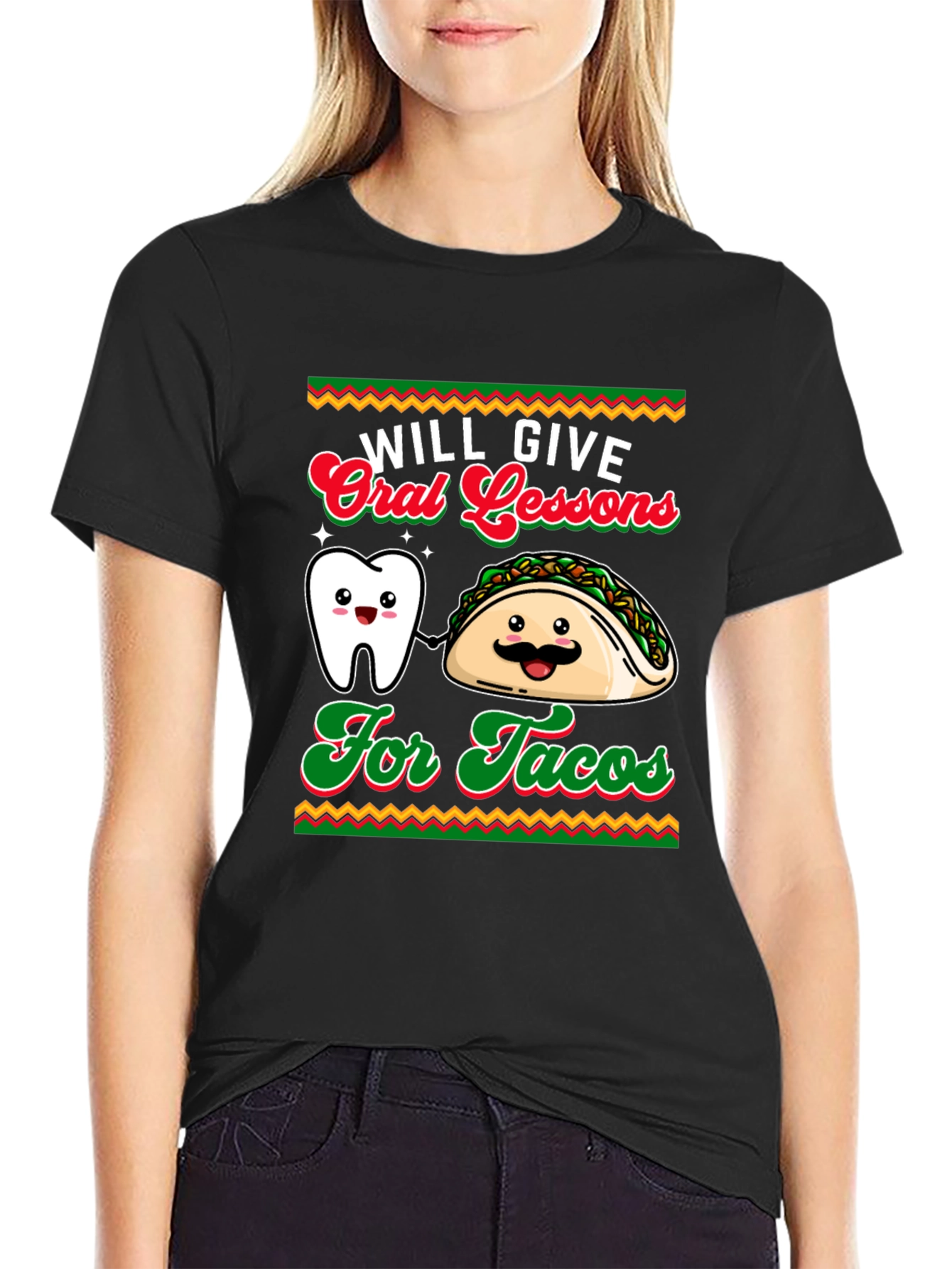 Black Will Give Oral Lessons For Tacos Graphic T-Shirt view 2