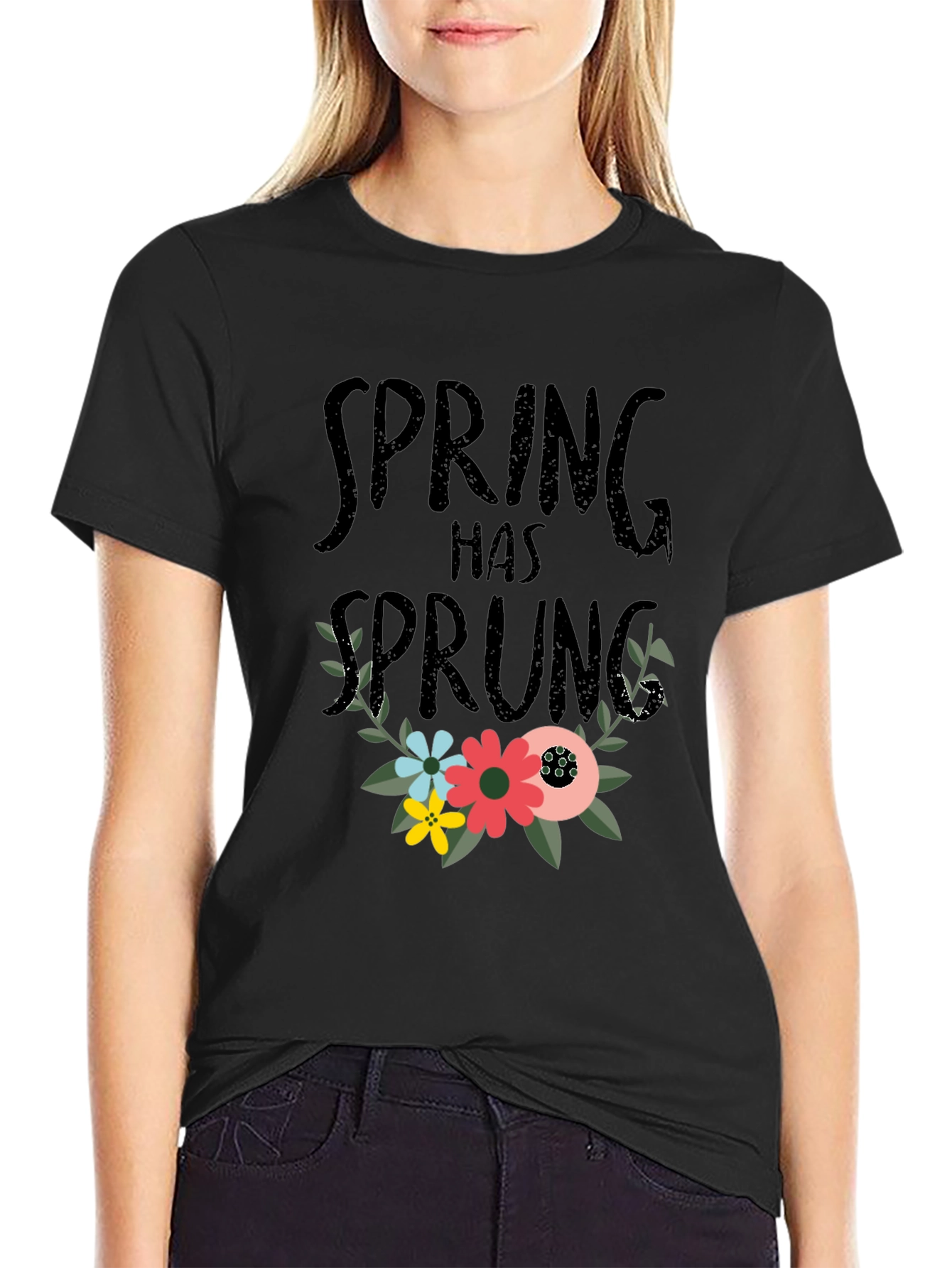 Black Spring Has Sprung Floral T-Shirt - Black view 2